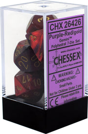 DND Dice Set-Chessex D&D Dice-16mm Gemini, Purple, Red, and Gold Plastic Polyhedral Dice Set- for Dungeons and Dragons Dice Includes 7 Dice - D4 D6 D8 D10 D12 D20 D%, Various, One Size (CHX26426)