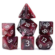Gate Keeper Games and Dice: Aether Dice: Plague - 7pc RPG Set, Black, Red & White Swirled w/ Holographic Glitter, 7 Resin Dice for Role Playing Games