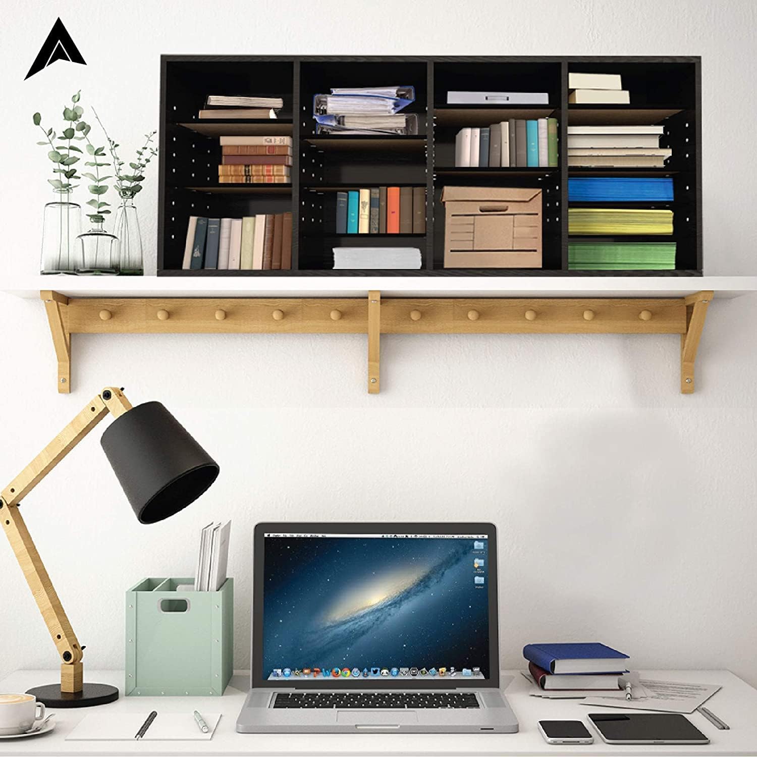24-Compartment Wood Adjustable Paper Sorter Literature File Organizer, Black