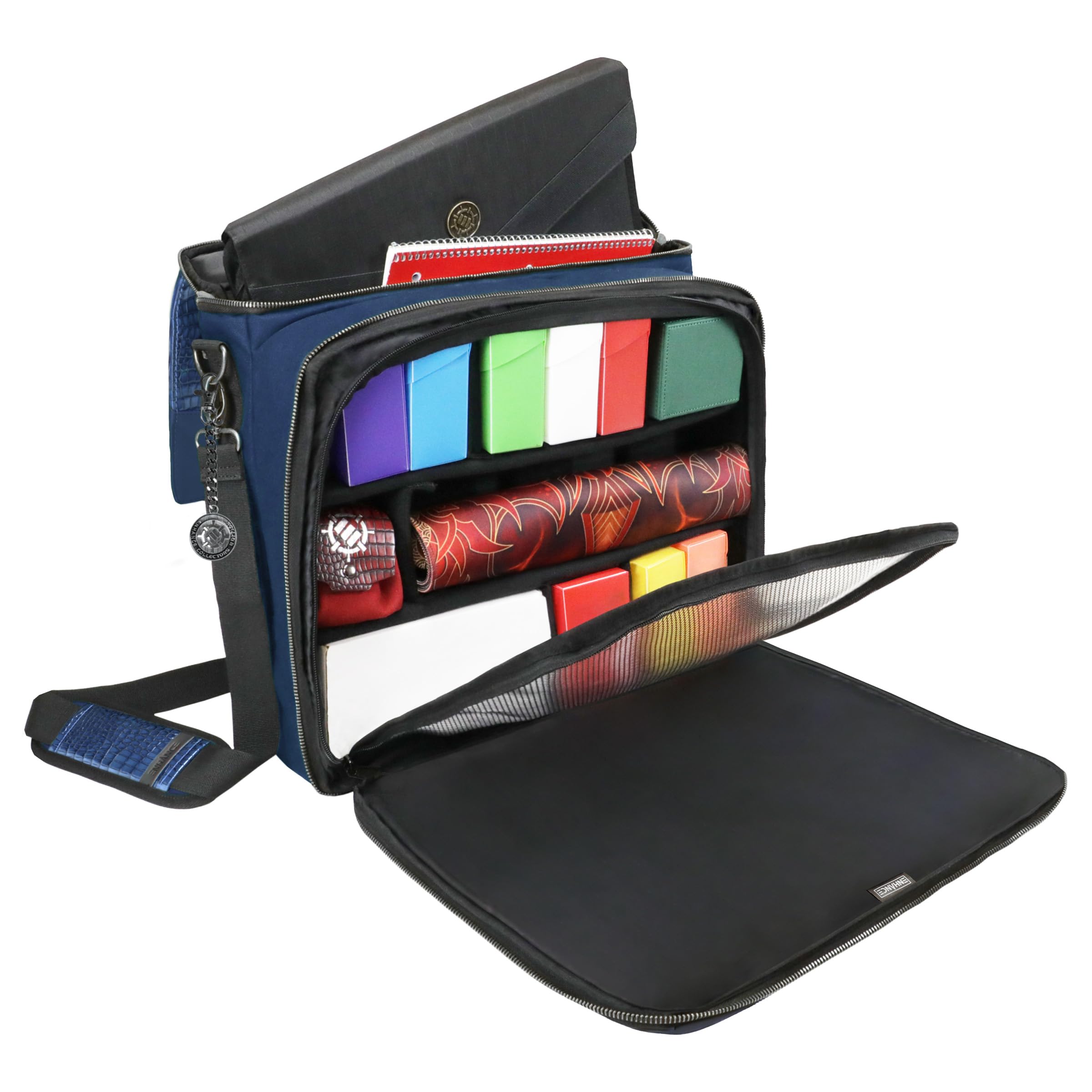 ENHANCE Collector's Edition MTG Bag fits Deck Boxes, Top Loader Binder, Commander Deck, & More TCG Accessories - TCG Travel Bag with Card Defender Screen, Customizable Interior (Dragon Blue)