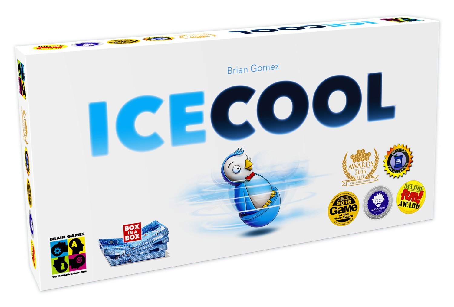 ICECOOL - A Fast & Fun Penguin Flicking Board Game (BGP5168), Age 6 and up, 2-4 Players, 20 Min Play Time, Award Winning Family Game by Brain Games, First Flicking Game with Pieces that Curve & Jump