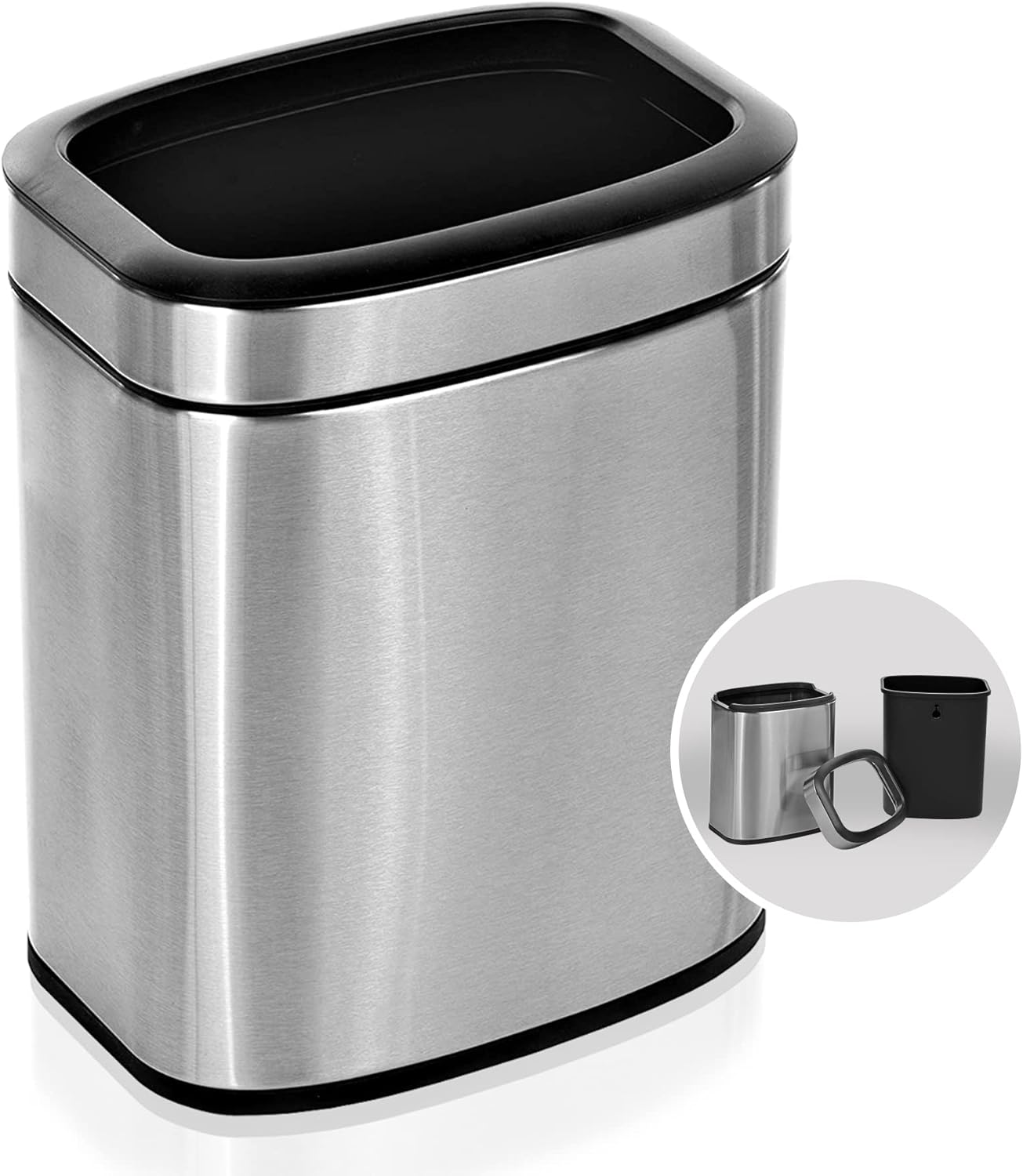Alpine Industries 2.6 Gal. Stainless Steel Rectangular Liner Open Top Trash Can 2 Pack