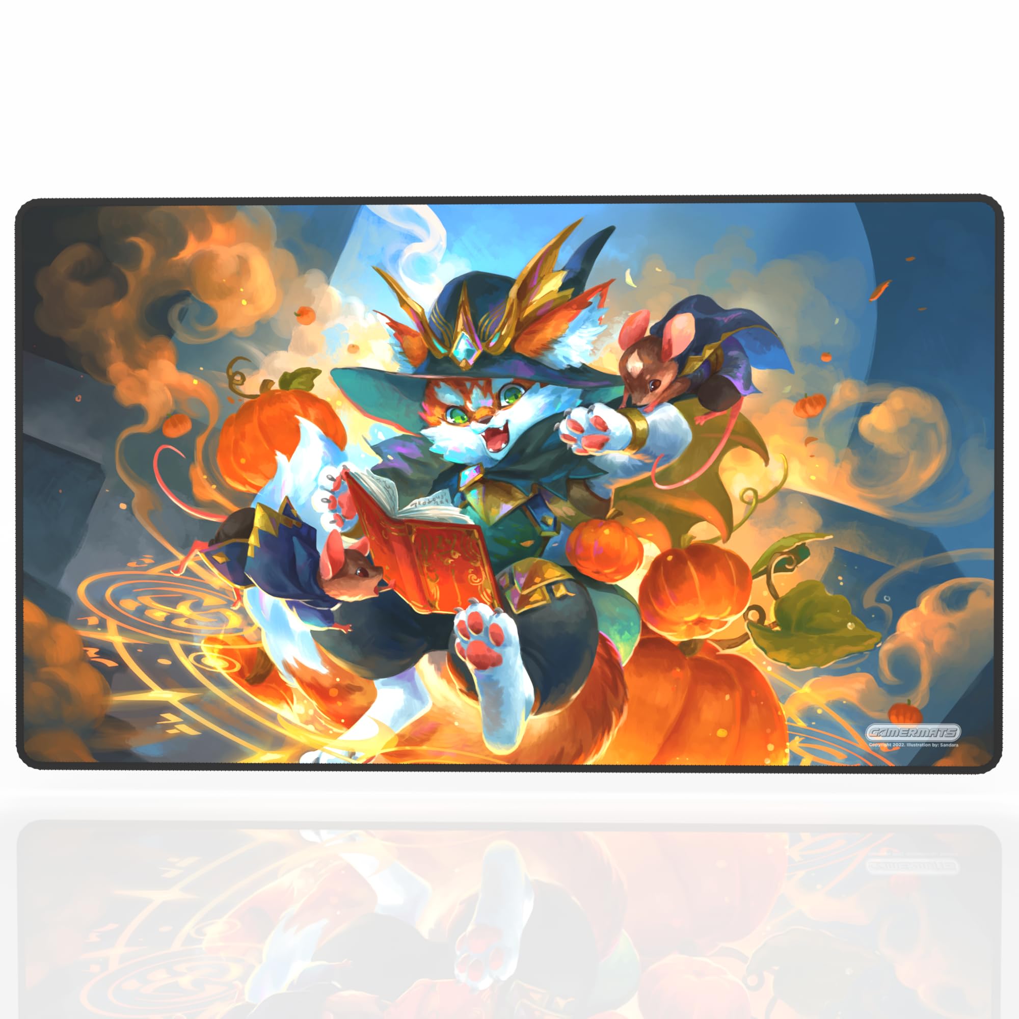 GamerMats Premium Stitched Playmats for Card Games & Computer Desktop PC Gaming - Unique Fantasy, Sci-fi, and Anime Designs, Non-Slip Rubber Base, Durable - MTG Compatible (Pumpkin Spell)