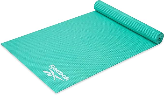 Reebok 5mm Solid Yoga Mat (Cyber Mint) 68" x 24" Non-Slip, Lightweight, Foldable, and Durable Exercise Mat with Carry Strap for Home Workout, Yoga, Pilates, Fitness, and Outdoor Training