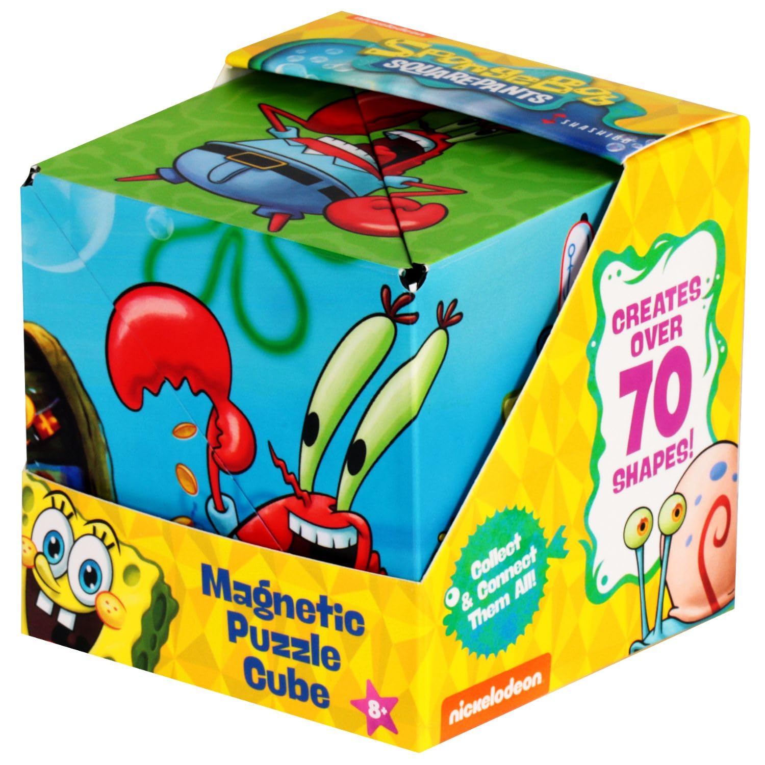 Shashibo Spongebob Squarepants Shape Shifting Box - STEM Fidget Toy with Ultra Strong Magnets - Sensory Puzzle Cube Transforms Into 100+ Shapes, Easter Basket Stuffers Gift for Kids (Krusty Krab)