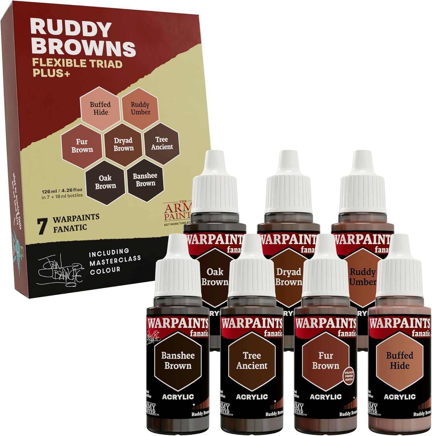 The Army Painter, Warpaints Flexible Triad PLUS+: Ruddy Browns, 7 x 18 ml acrylic paints - Miniature quality hobby paint for Dungeons and Dragons (DnD) & Warhammer Miniatures