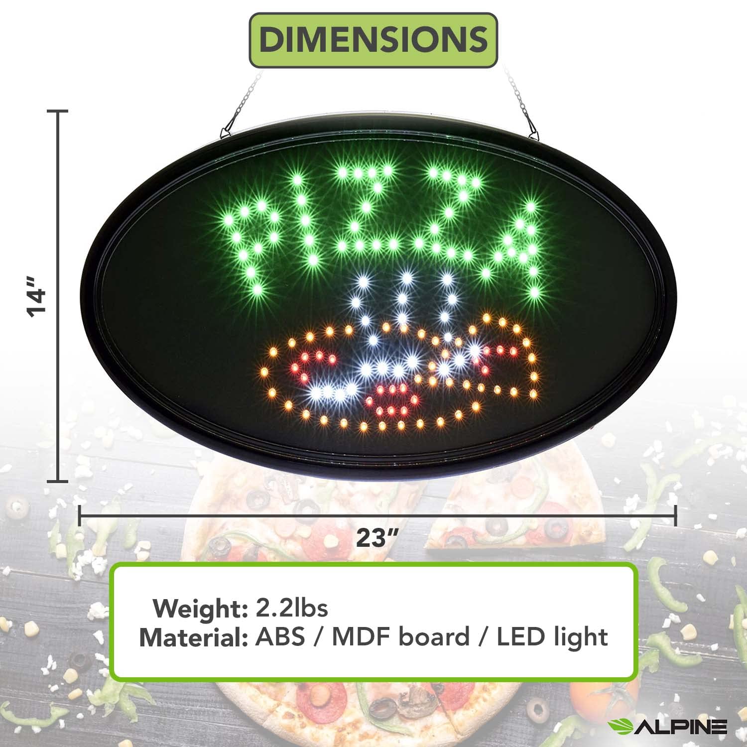 Alpine Industries LED Pizza Sign, Oval, 23 x 14