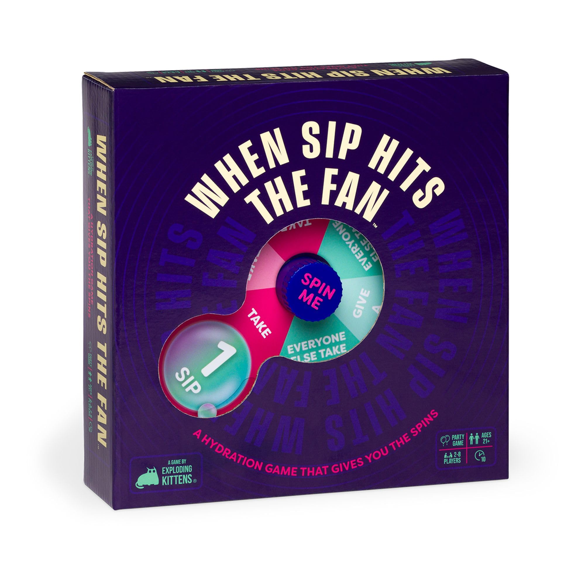 Exploding Kittens When Sip Hits The Fan 2-8 Players - Ages 21+ - 10 Minutes to Play - Drinking Game with Spinner - Party Game, Adult Game Night, Drinking Card Game