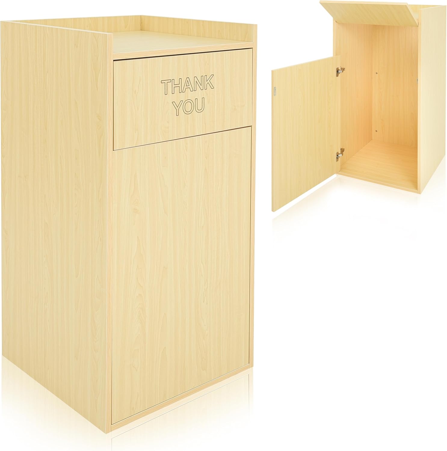 40 Gal. Oak Finish Wood Commercial Tray Top Waste Enclosure Trash Receptacle 2 Pack