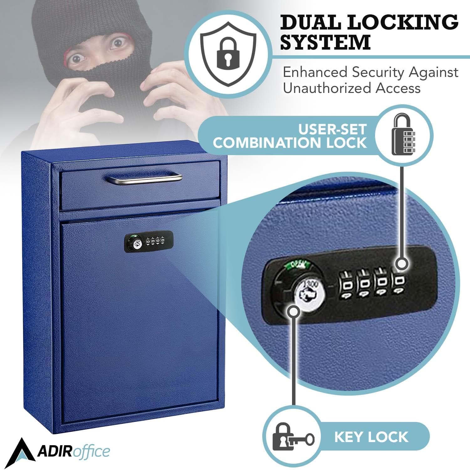 Large Wall Mountable Mailbox with Key and Combination lock