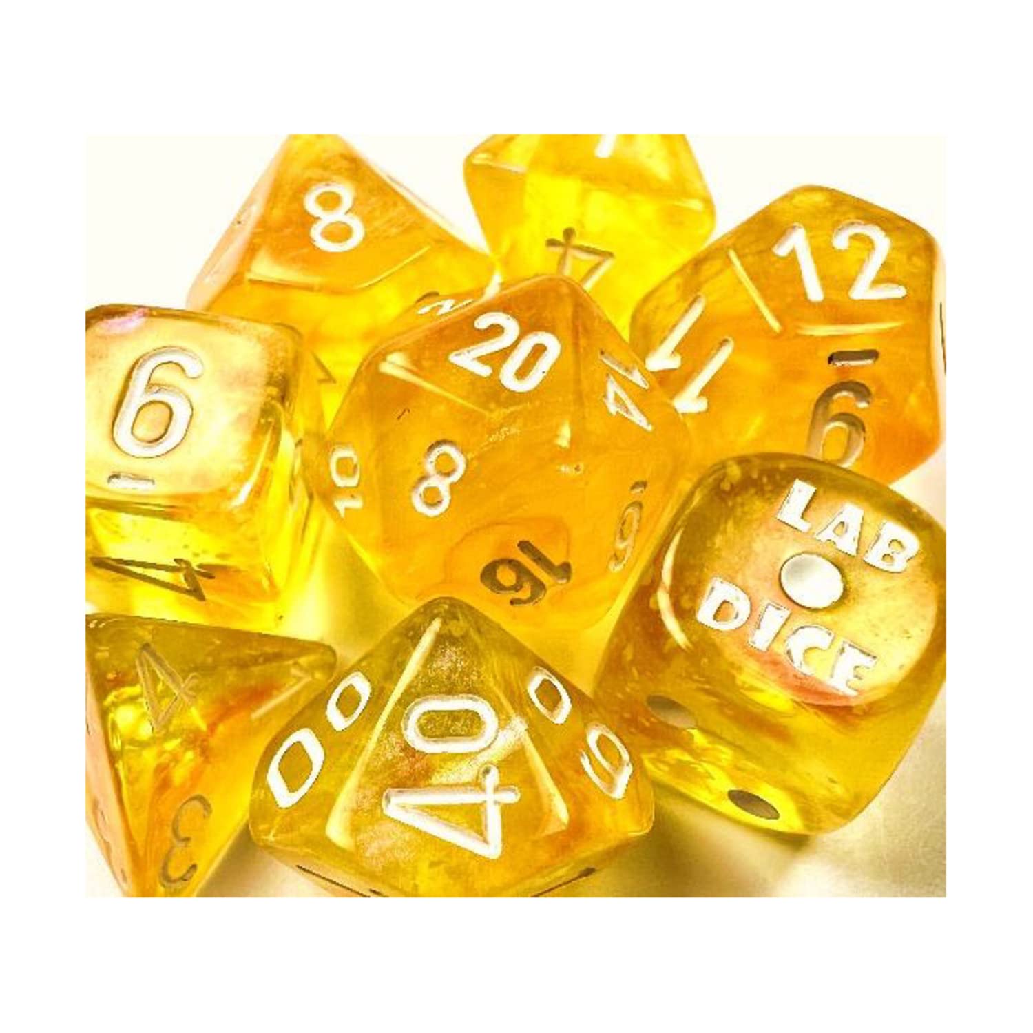 DND Dice Set-Chessex D&D Dice-Lab Dice 6: Borealis: 7Pc Polyhedral Canary/White Luminary (w/Bonus die) Dice Set-Dungeons and Dragons Dice Includes 7 Dice – D4, D6, D8, D10, D12, D20, D% and Bonus D6