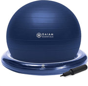 Gaiam Essentials Balance Ball & Base Kit, 65cm Yoga Ball Chair, Exercise Ball with Inflatable Ring Base Navy