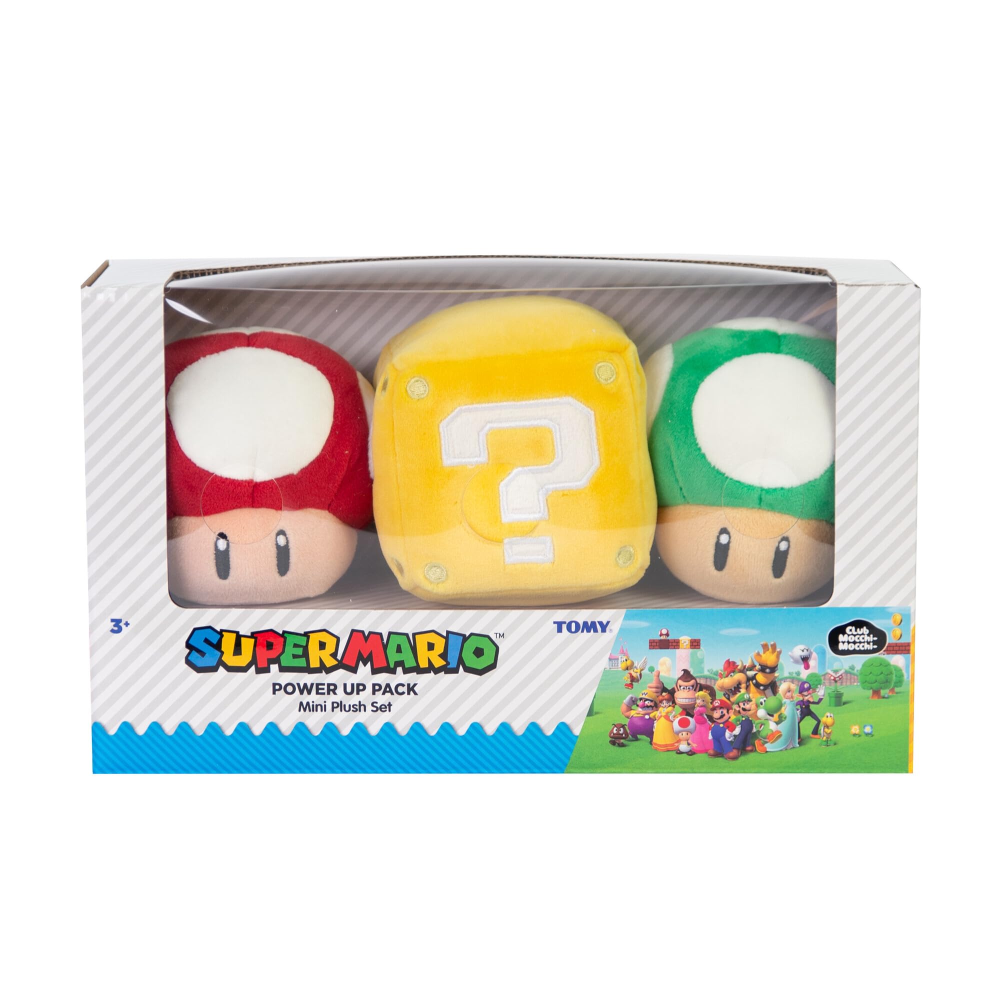 Club Mocchi- Mocchi- Super Mario Power Up Collection - Includes 1 Up Mushroom, Question Block, and Mushroom Mini Plushies - Officially Licensed - Gaming Gift Ideas - 3 Inch