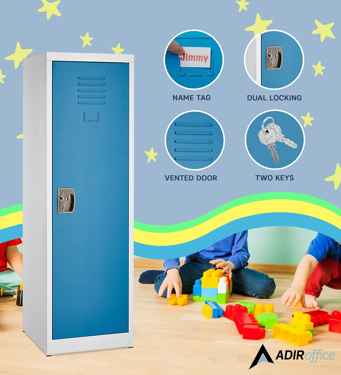 AdirOffice 48 in. H x 15 in. W Steel Single Tier Locker in Blue 2 Pack
