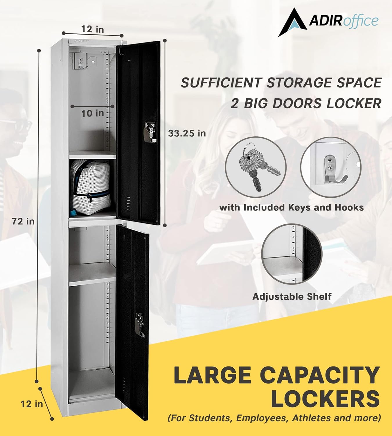 72 in. x 12 in. x 12 in. Double-Compartment Steel Tier Key Lock Storage Locker in Black (4-Pack)