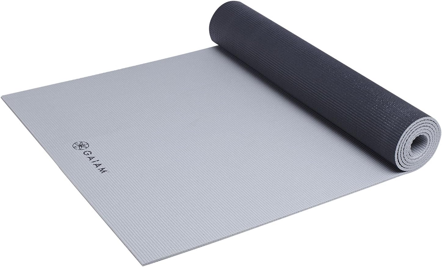 Gaiam Solid Color Yoga Mat, Non Slip Exercise & Fitness Mat for All Types of Yoga, Pilates & Floor Exercises - Black/Gray