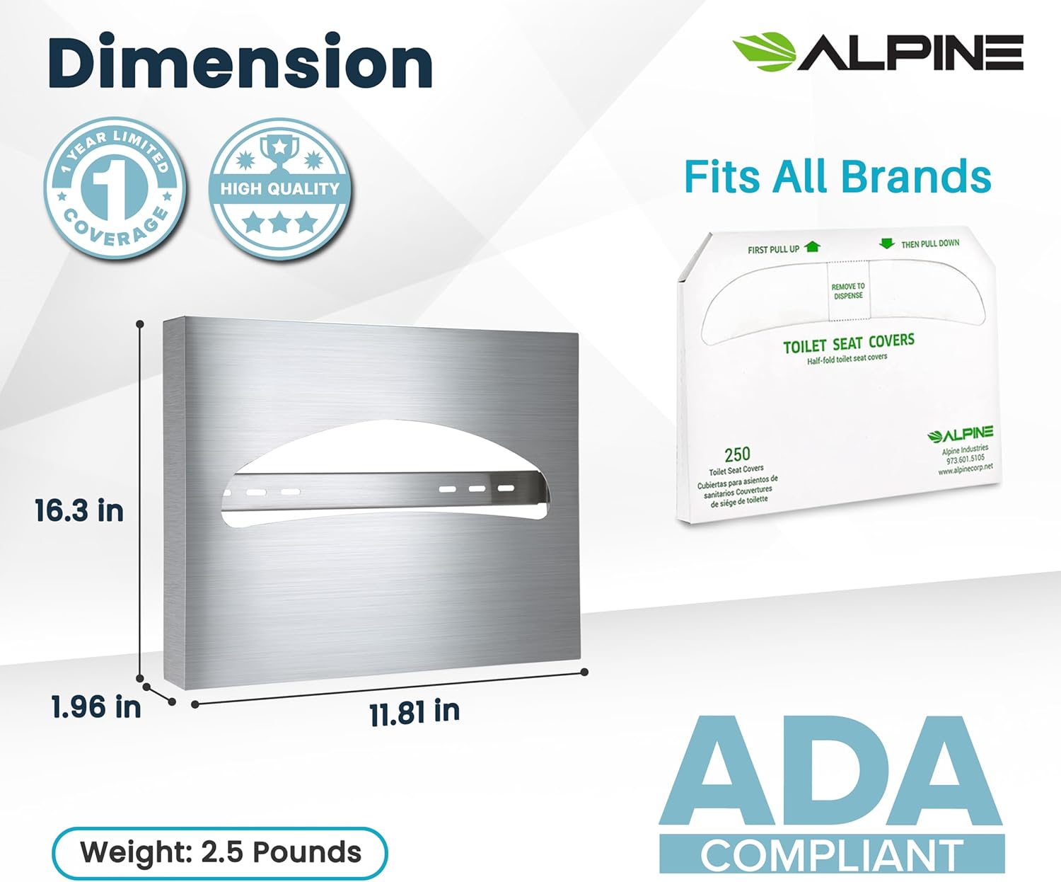 Toilet Seat Cover Dispenser, Stainless Steel Brushed