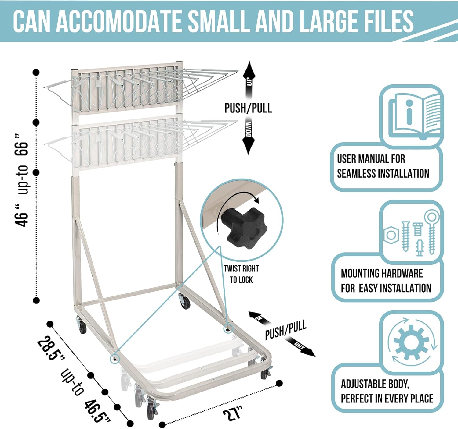 Gray Steel Vertical File Blueprint Rolling Stand with 30 inch Hanging Clamps