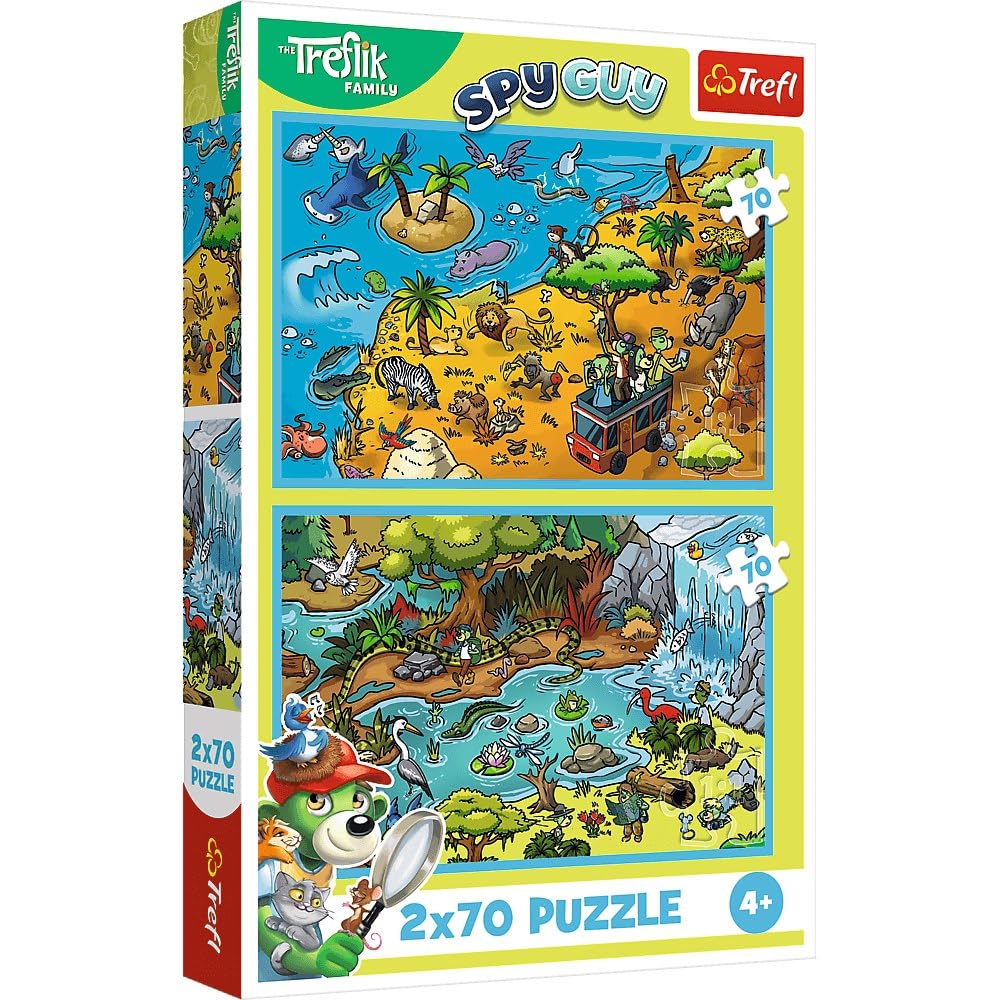 Trefl - 2 in 1 Puzzle: The Treflik Family, The Treflik Family in the Animal Kingdom - 2 x 70 Pieces, Set of Two Puzzles for Girls and Boys Ages 4 and Up