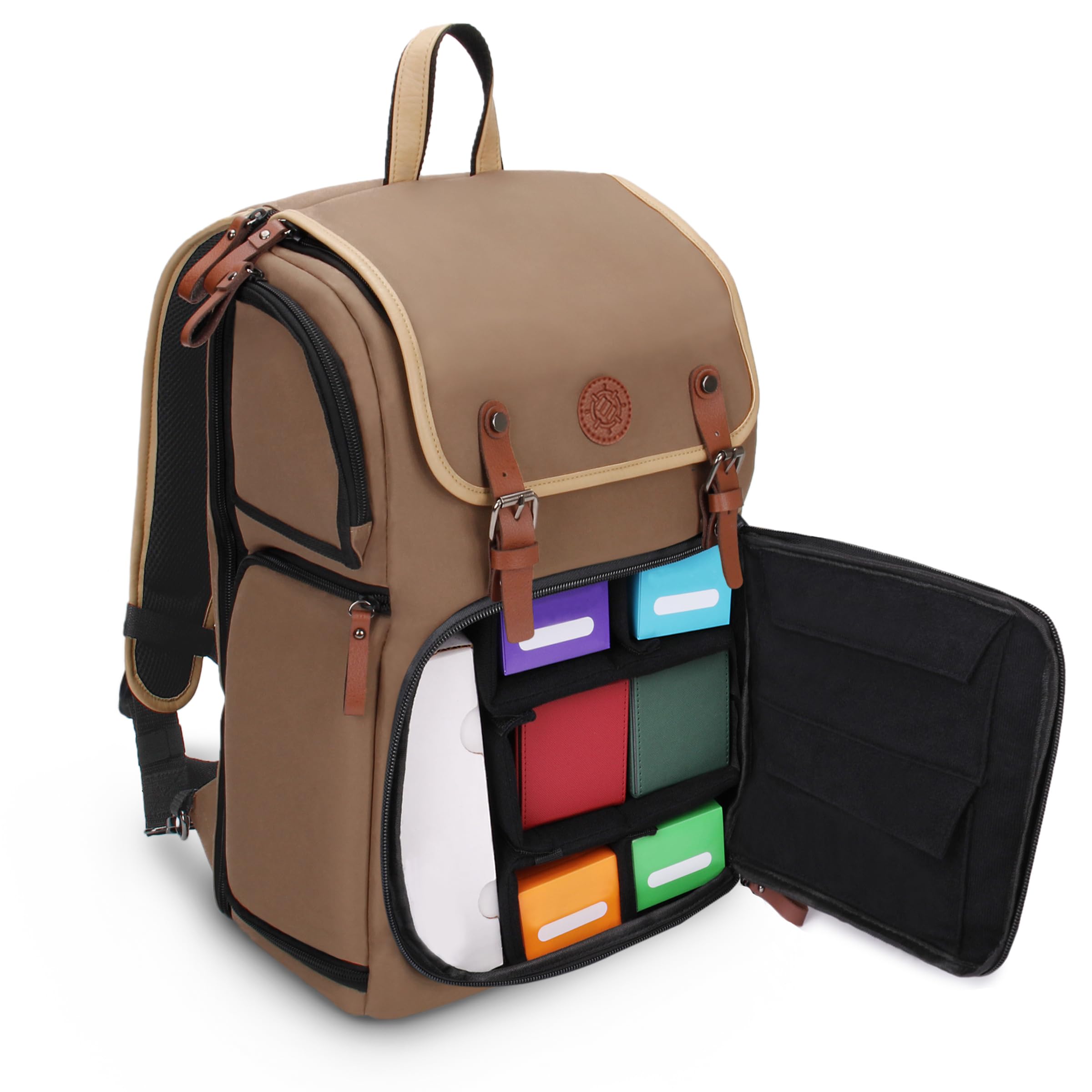 ENHANCE Designer Edition TCG Backpack - MTG Deck Bag Card Binder Space, TCG Deck Box Storage, MTG Playmat Holder - Card Storage Compatible with Magic the Gathering, Pokemon, Lorcana (Canvas Tan)