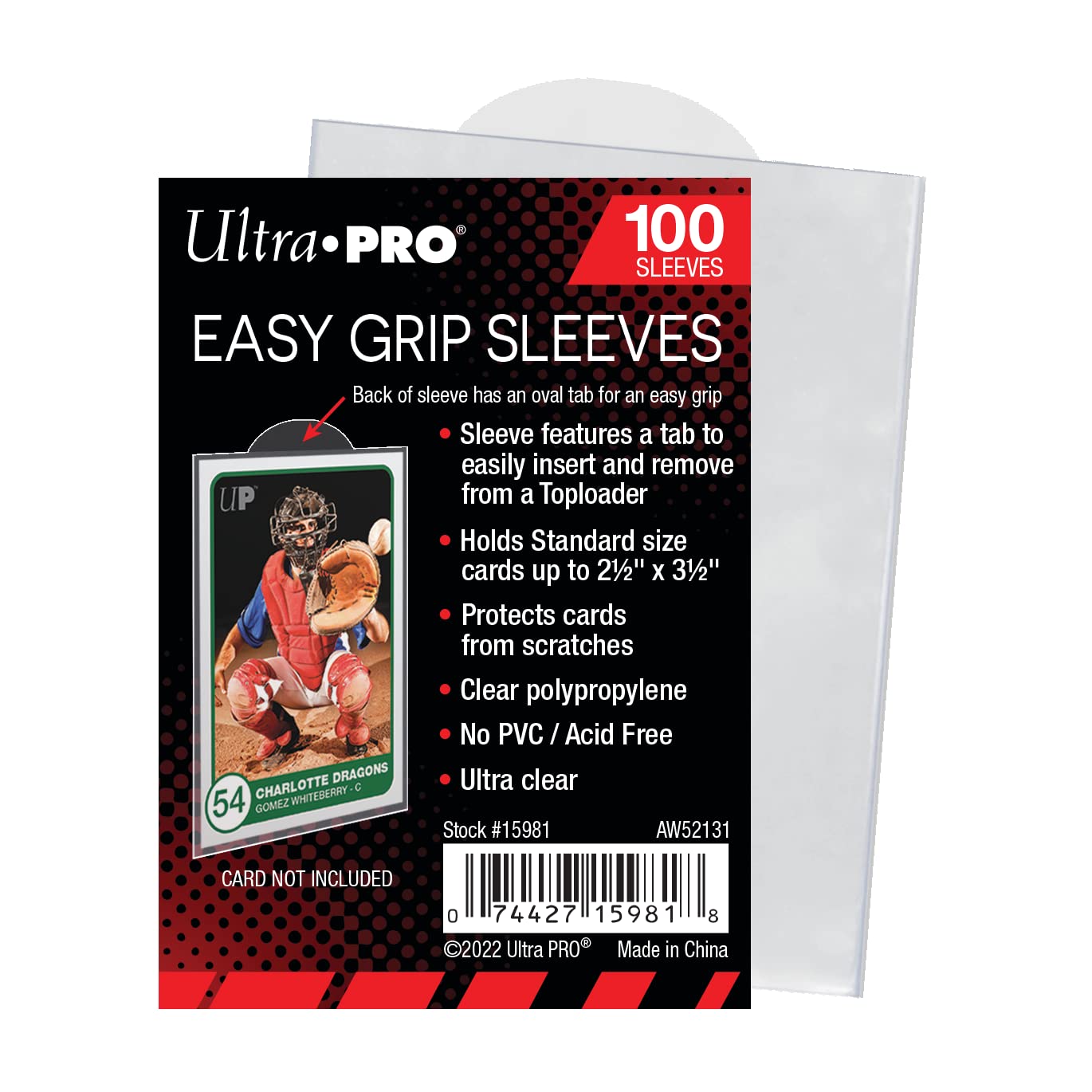 Ultra PRO - Easy Grip Card Protector Sleeves, 2.5" x 3.5", 100ct, Half Circle Tab for Toploader, Protect & Store Baseball, Sports, Gaming Cards