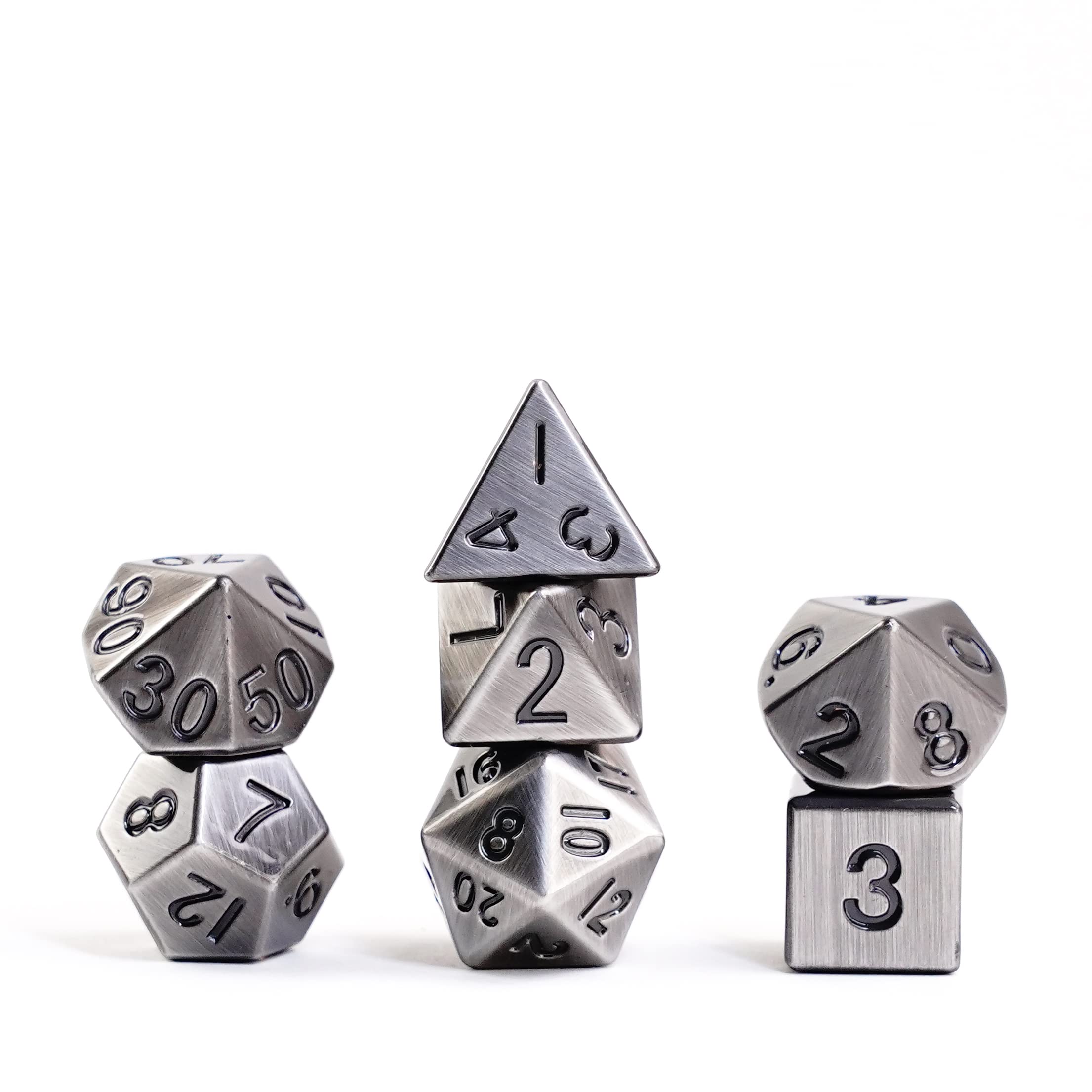 FanRoll 16mm Metal Polyhedral DND Dice Set: Antique Silver, Role Playing Game Dice for Dungeons and Dragons