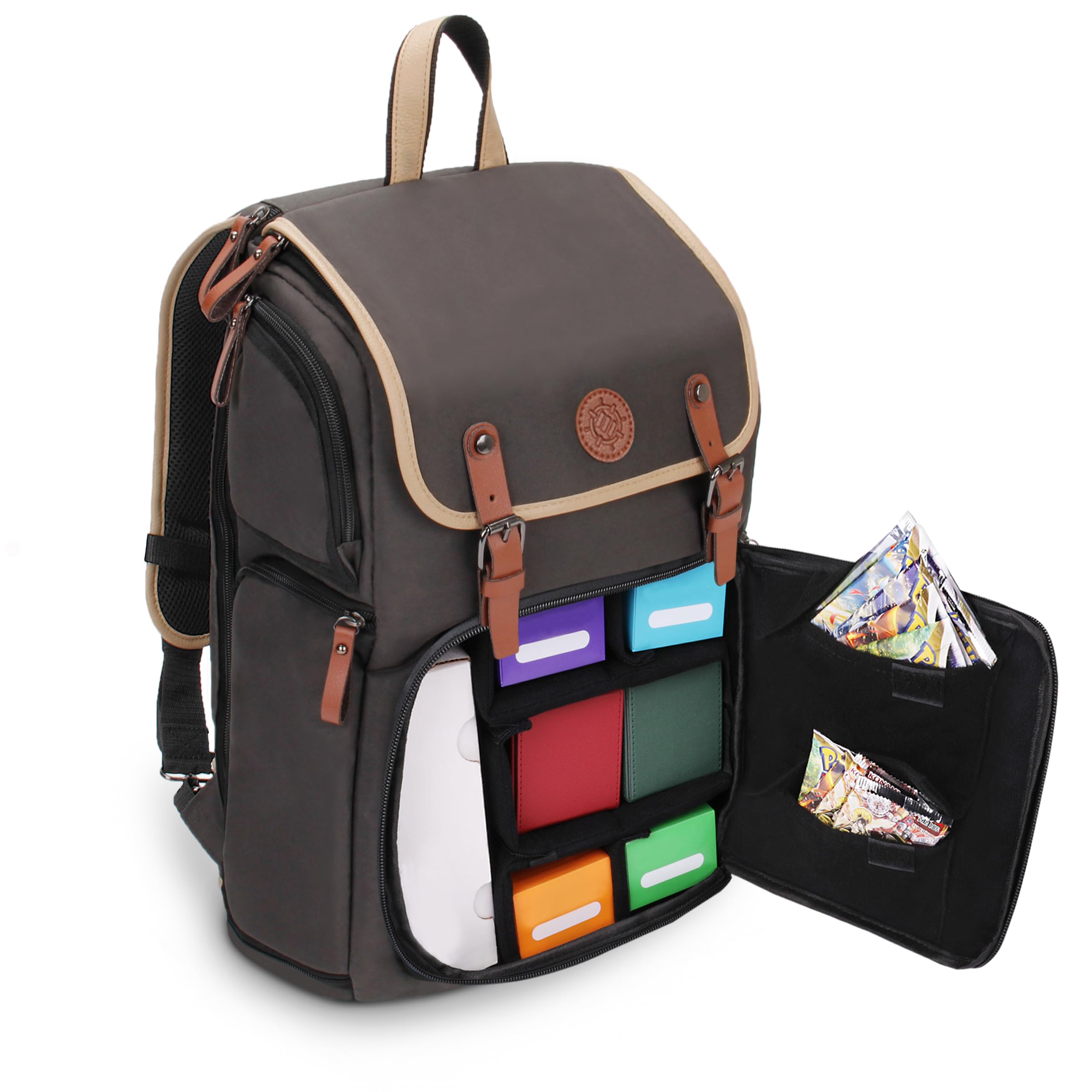 ENHANCE Designer Edition TCG Backpack - MTG Deck Bag Card Binder Space, TCG Deck Box Storage, MTG Playmat Holder - Card Storage Compatible with Magic the Gathering, Pokemon, Lorcana (Canvas Grey)