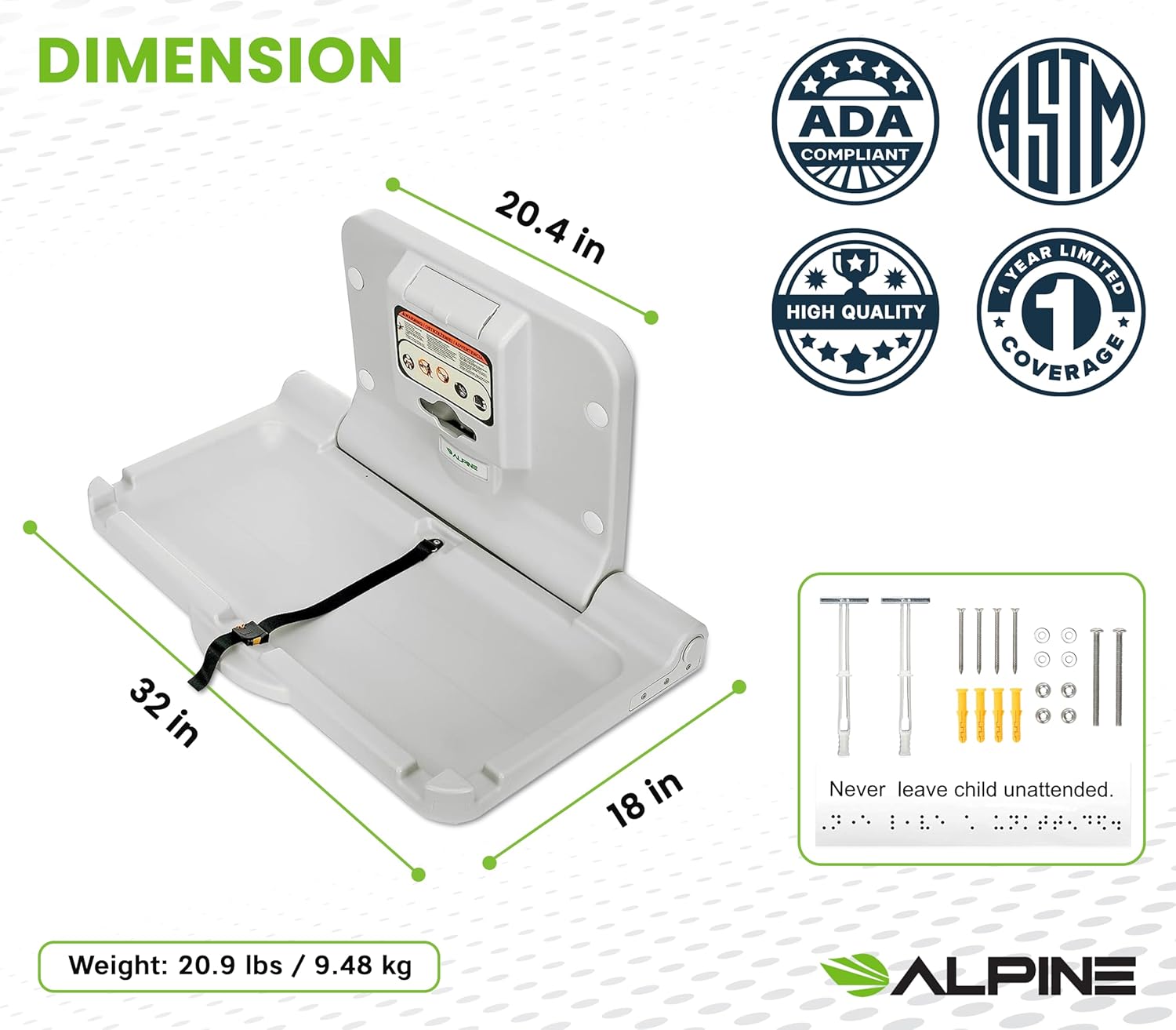 Alpine Industries Horizontal Baby Changing Station