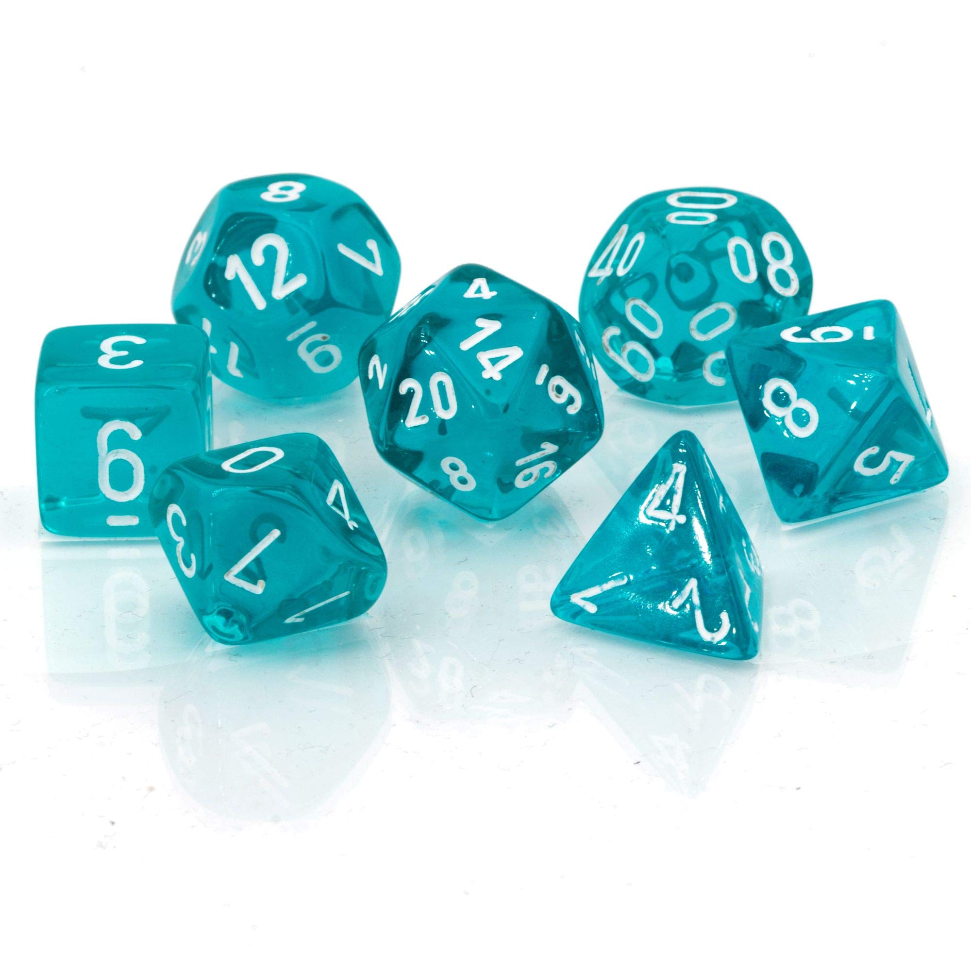 DND Dice Set-Chessex D&D Dice-16mm Translucent Teal and White Plastic Polyhedral Dice Set- for Dungeons and Dragons Dice Includes 7 Dice - D4 D6 D8 D10 D12 D20 D%, Various (CHX23085)