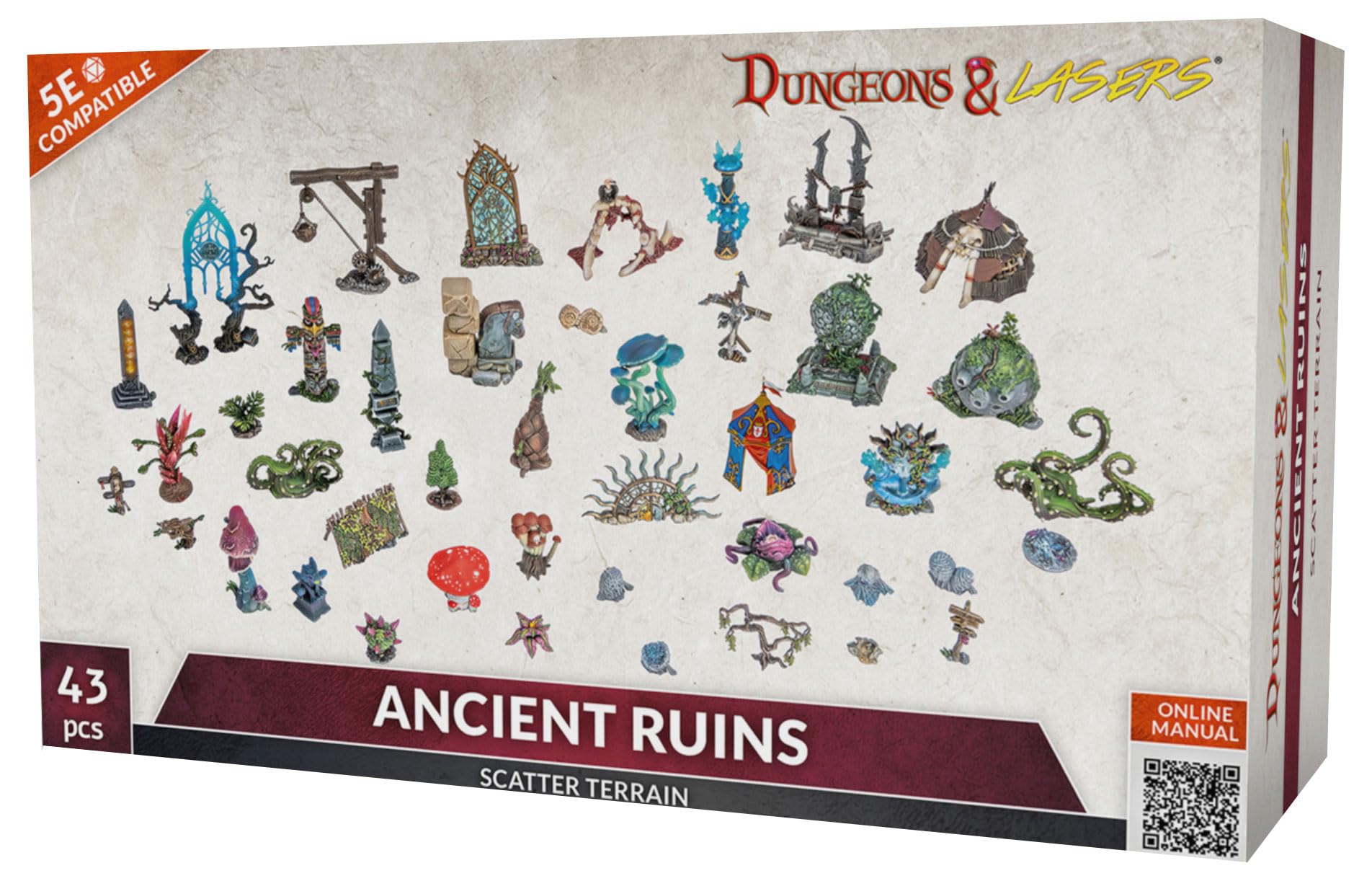 Dungeons & Lasers: Ancient Ruins Scatter Terrain - 43 Piece Modular Design - RPG Terrain for DND and 5E Compatible Tabletop Games - Fits 28/32mm Scale Miniatures - Unpainted & Unassembled - Ages 14+