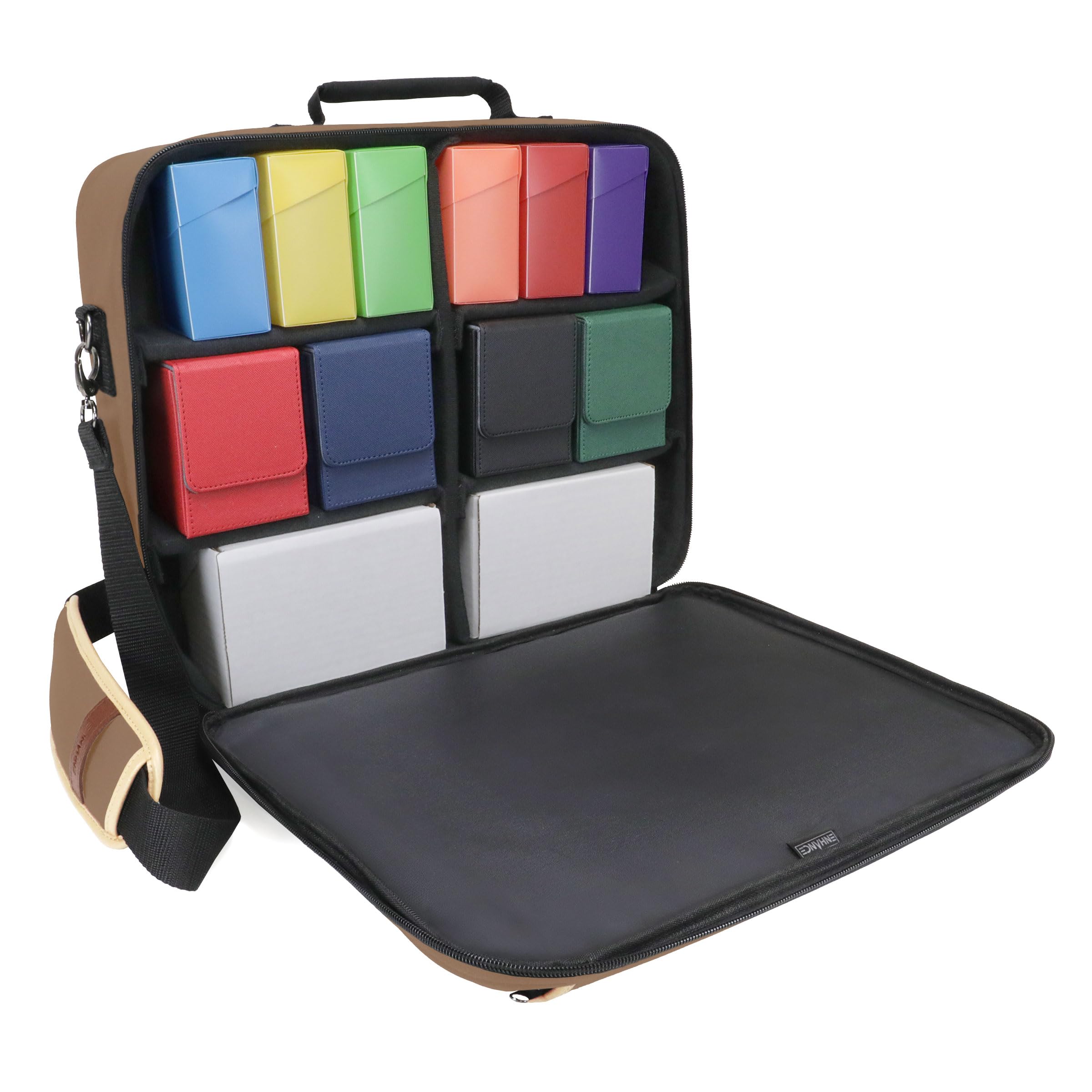 ENHANCE Designer Edition TCG Bag - MTG Shoulder Bag with Customizable Dividers & Accessory Pocket for Deck Boxes, Dice - Card Storage Compatible with Magic the Gathering, Lorcana (Tan)