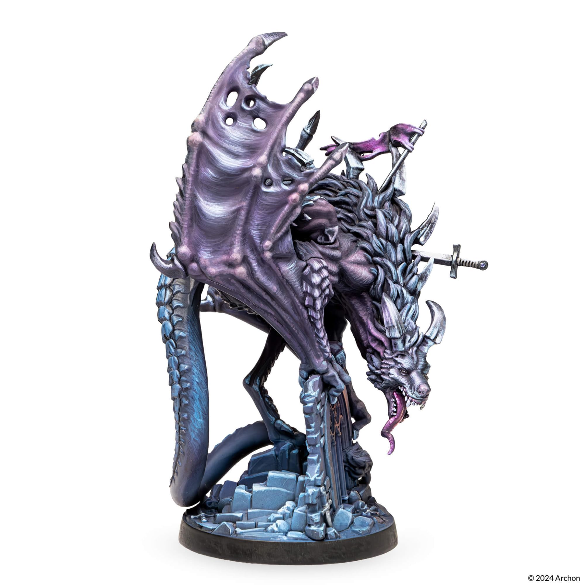 Dungeons & Lasers: Wolfrake Dragon Miniature - 4.4" Tall Figure (113mm) with Scenic Base - 5E Compatible for DND and Tabletop RPG Games - Highly Detailed, Unassembled, Unpainted - for Ages 14 Years +