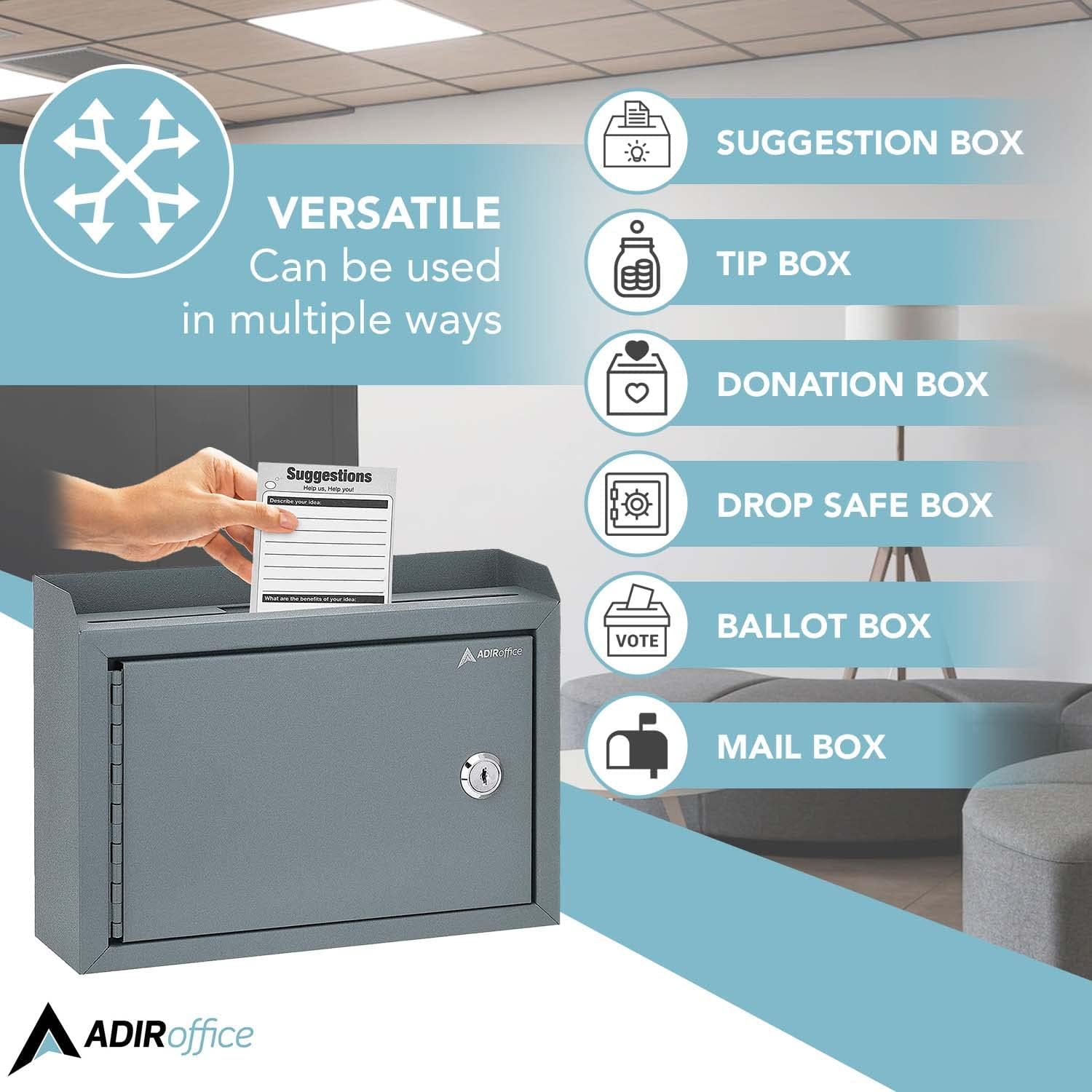 Medium Size Grey Steel Multi-Purpose Suggestion Drop Box with Suggestion Cards