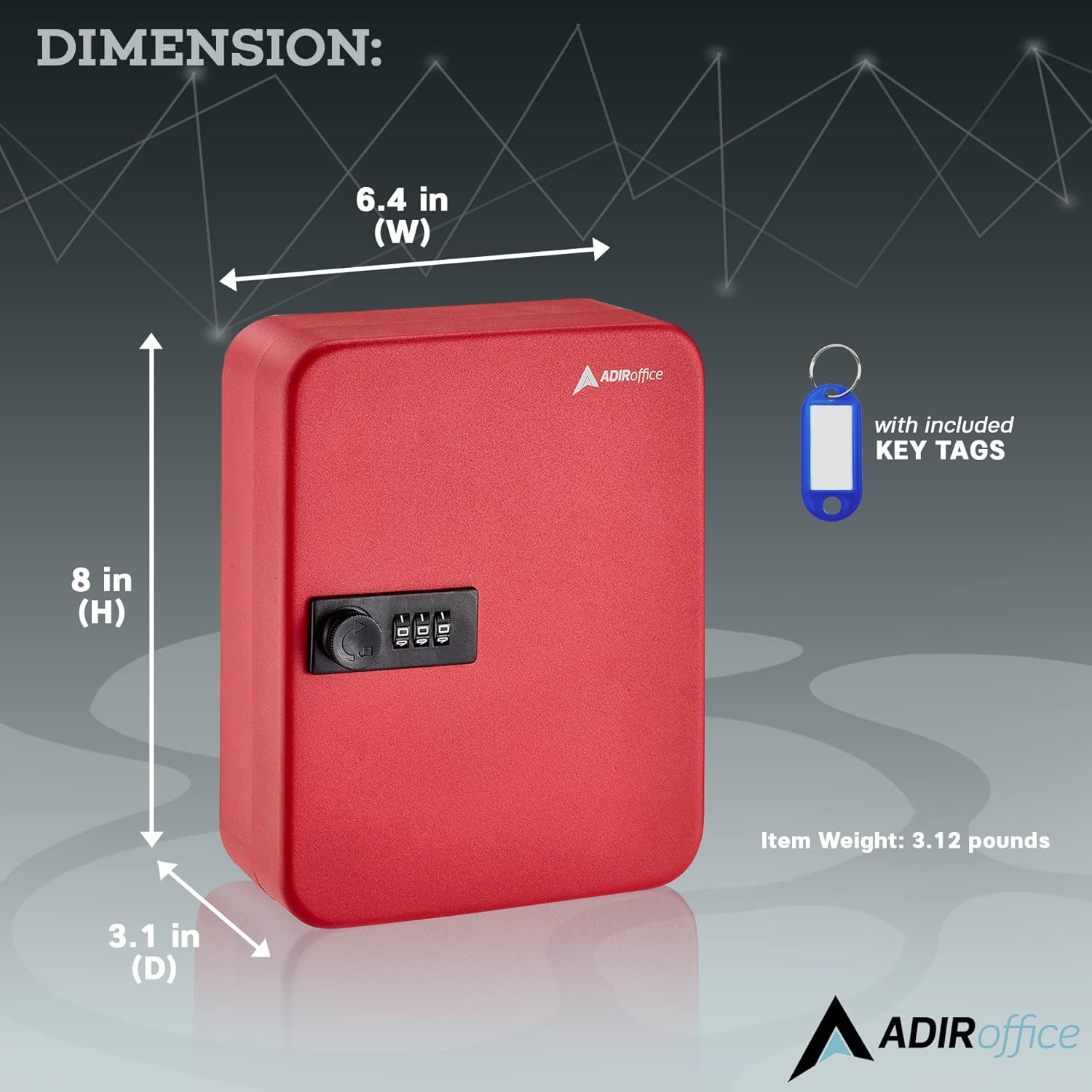 30-Key Steel Secure Key Cabinet with Combination Lock, Red