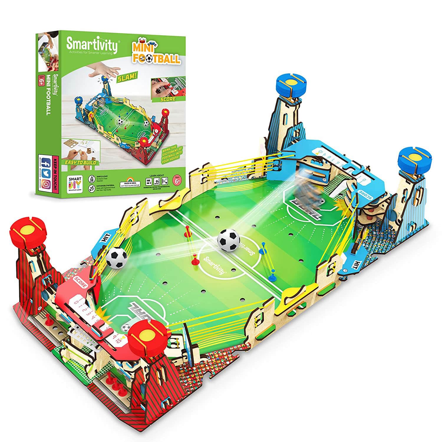 Smartivity Mini Soccer I Indoor Sports Football Toy for Kids 6 to 14 Years Old I Cool Birthday Gifts Ideas for Boys & Girls | DIY STEM Science Toys for 6,7,8,9,10,11,12,13,14 I Wooden Engineering Game