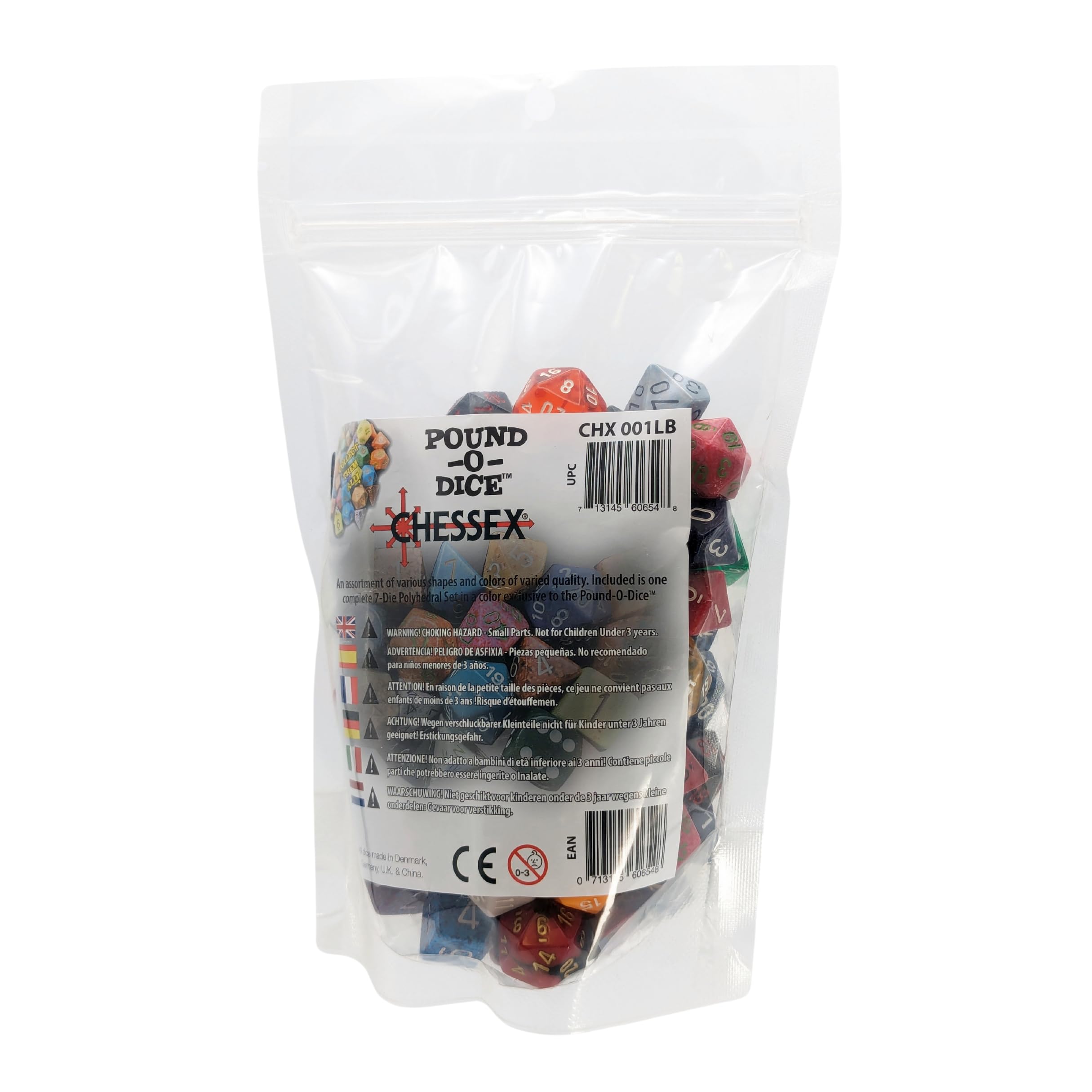Chessex Pound O Dice | 1 lb Bulk Polyhedral Assortment with Approx 100 Factory Seconds Plus Bonus 7-Die RPG Set | for DND Pathfinder and Tabletop Gaming | Mixed Colors and Styles