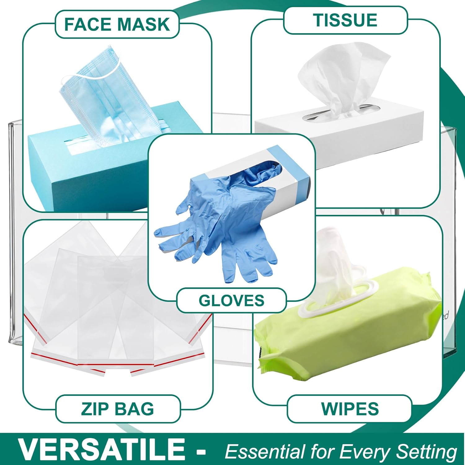 Double Box Capacity Acrylic Black Glove Dispenser