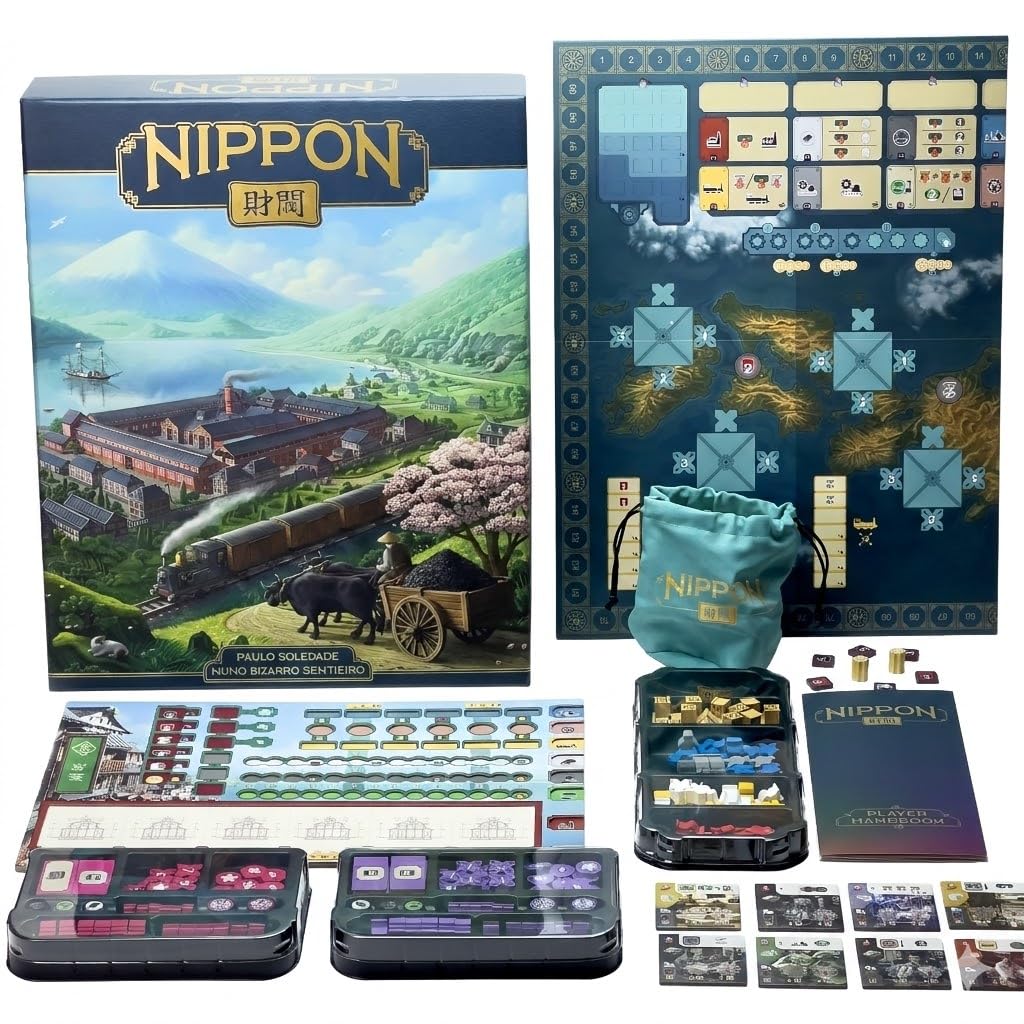 CrowD Games | Nippon: Zaibatsu Emperor's Edition | 1-4 Players | Ages 15 and up | Playtime 60-120 min | Deep Euro Game | Economic Strategy | Variable Setup | Solo Mode | Japan Meiji Era