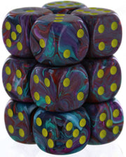 DND Dice Set-Chessex D&D Dice-16mm Festive Mosaic and Yellow Plastic Polyhedral Dice Set-Dungeons and Dragons Dice Includes 12 Dice – D6