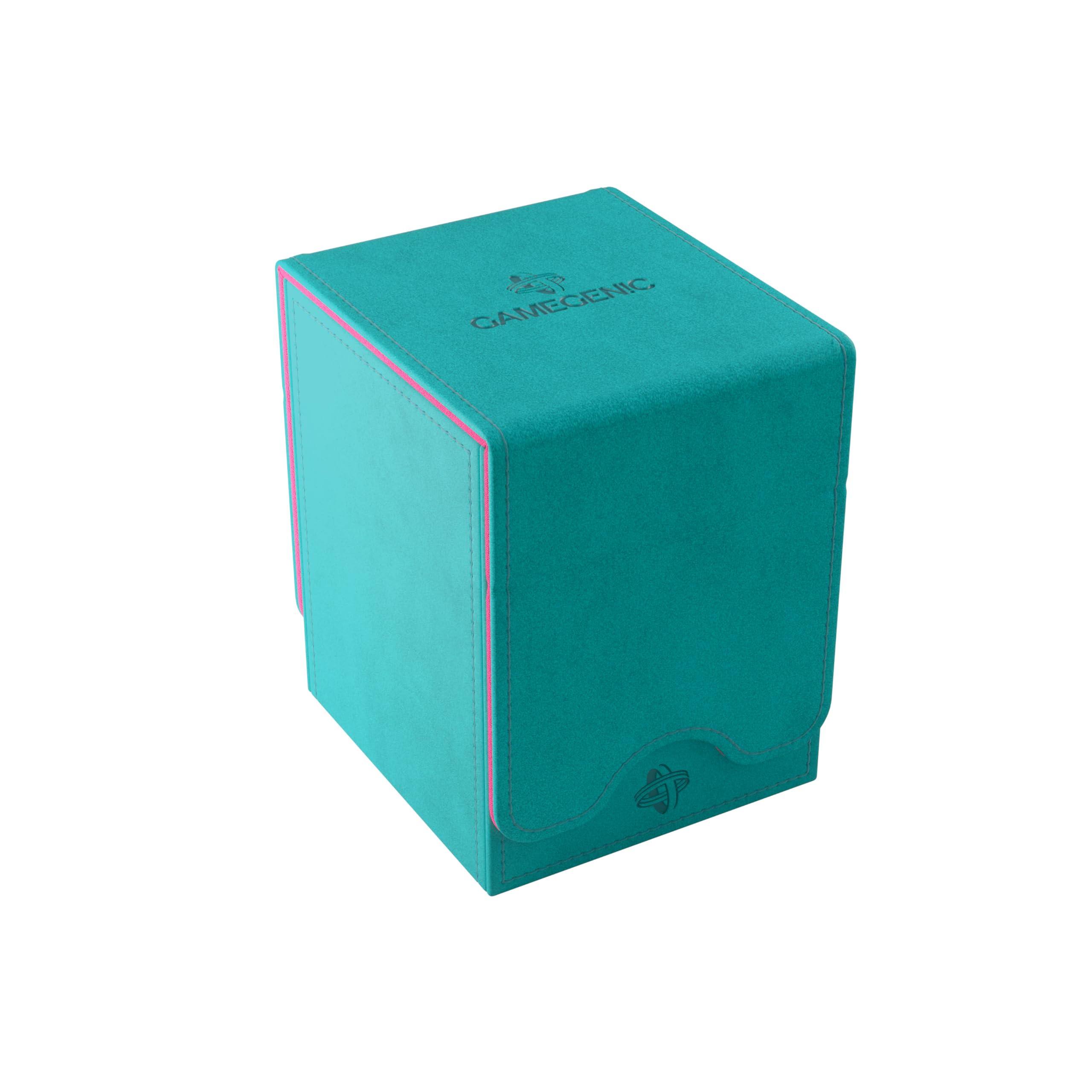 Squire 100+ XL Convertible Deck Box - Card Storage Box with Removable Cover Clips, Holds 100 Double-Sleeved Cards in Extra Thick Inner Card Sleeves, Teal/Pink Color, Made by Gamegenic