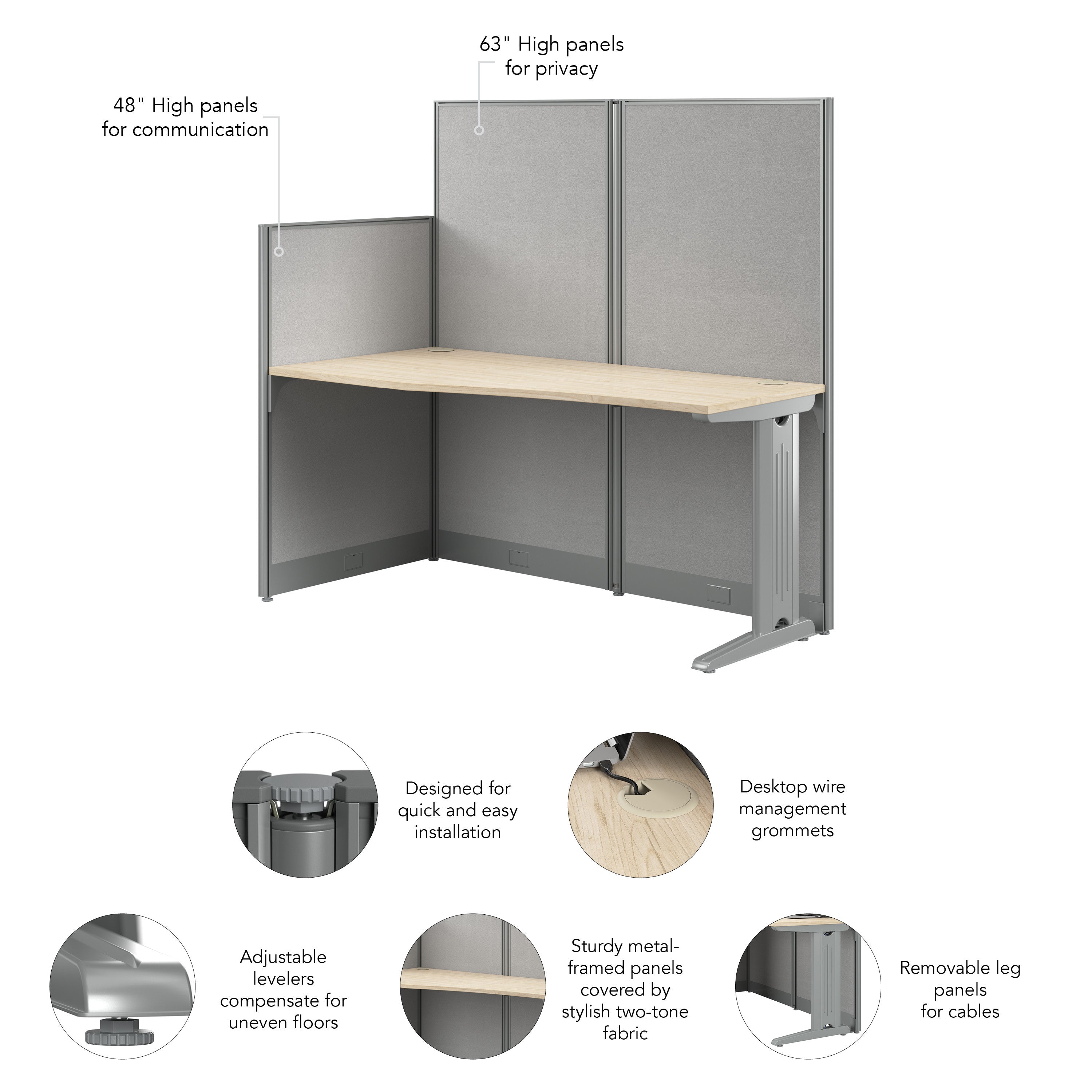 Bush Business Furniture Office in an Hour 65-inch Straight Cubicle Desk in Natural Elm - 64.88" Width x 30.83" Depth x 62.87" Height