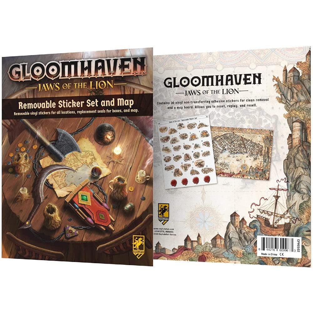 Gloomhaven Cephalofair Games: Jaws of The Lion Removable Sticker Set & Map