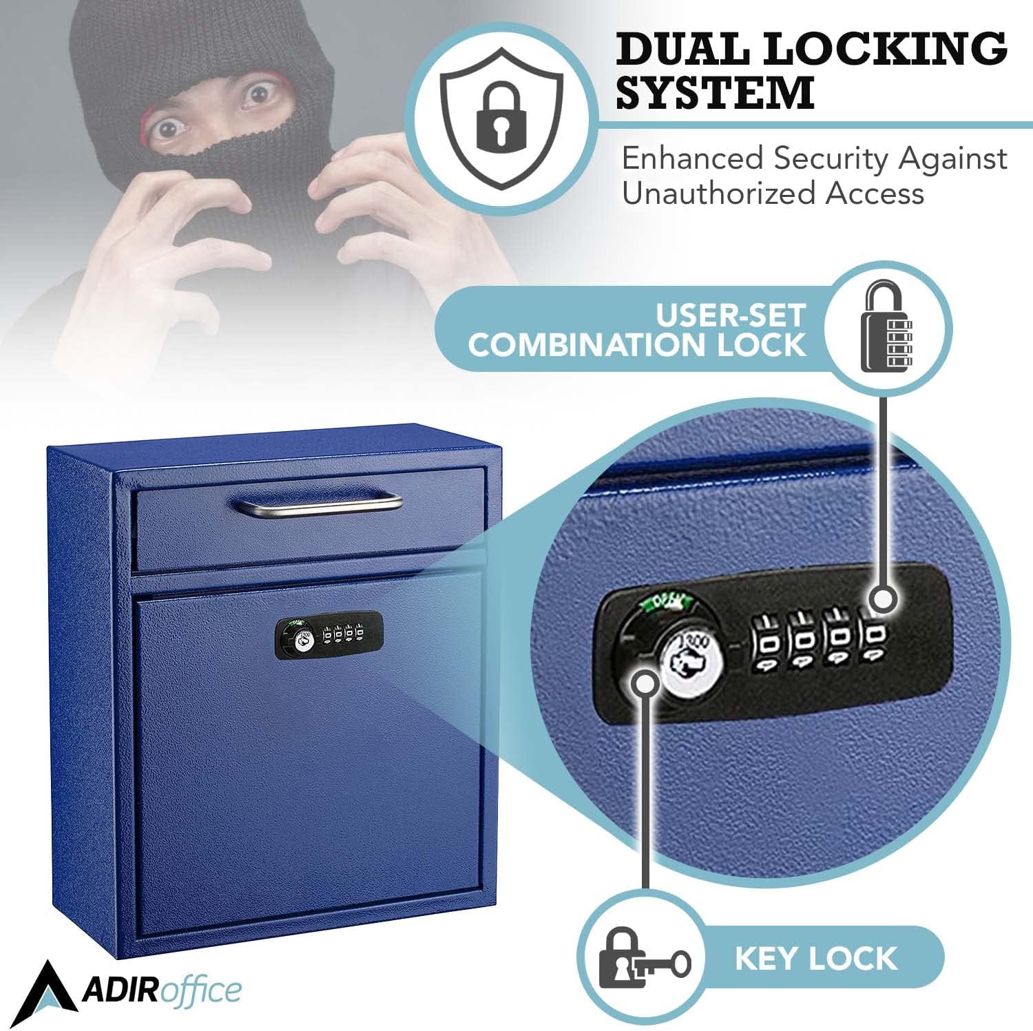 Medium Wall Mountable Mailbox with Key and Combination lock