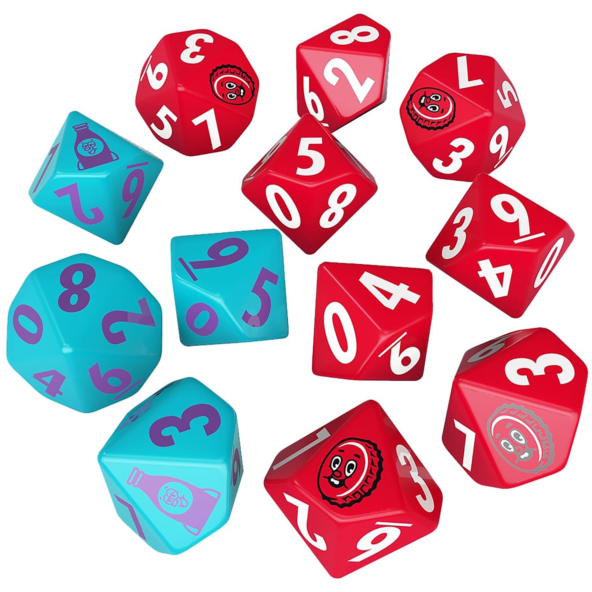 Modiphius Entertainment: Fallout: Factions Nuka-World - Dice Sets: Nuka-Cola - 12 Dice Set, Teal & Red w/ Nuka World Symbols, Tabletop Game Accessory