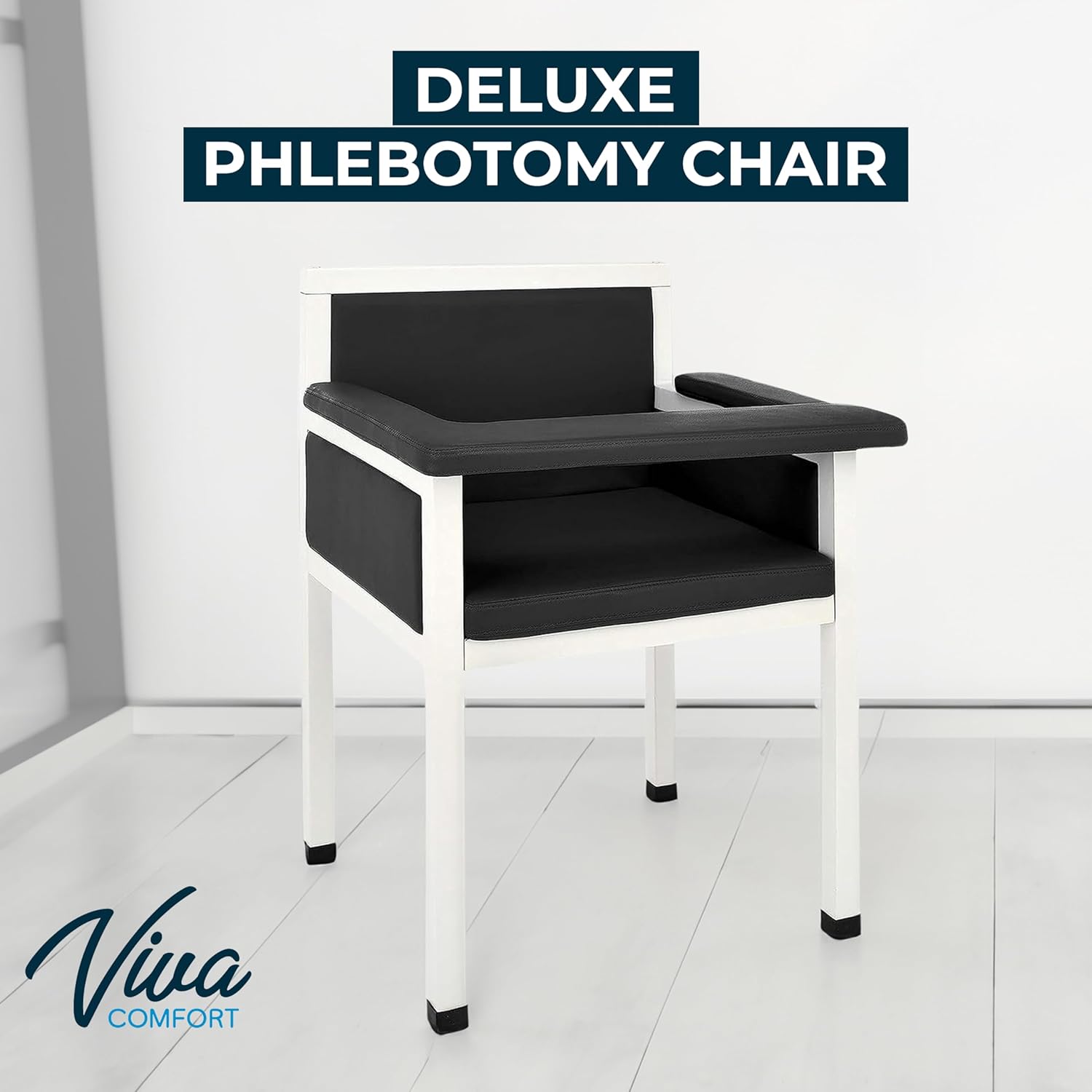 Black Luxe Upholstered Phlebotomy Blood Drawing Chair