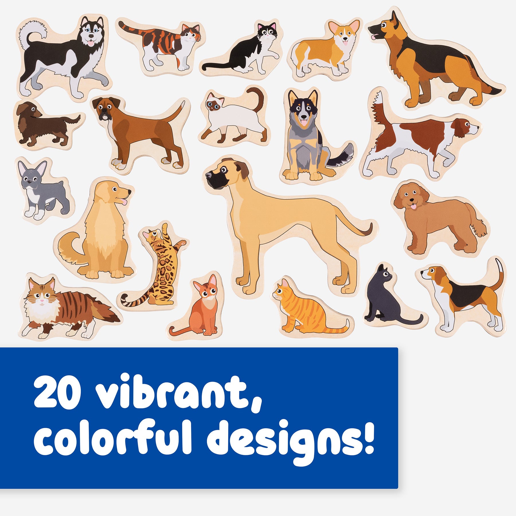 Wooden Magnets - Cats & Dogs - Set of 20