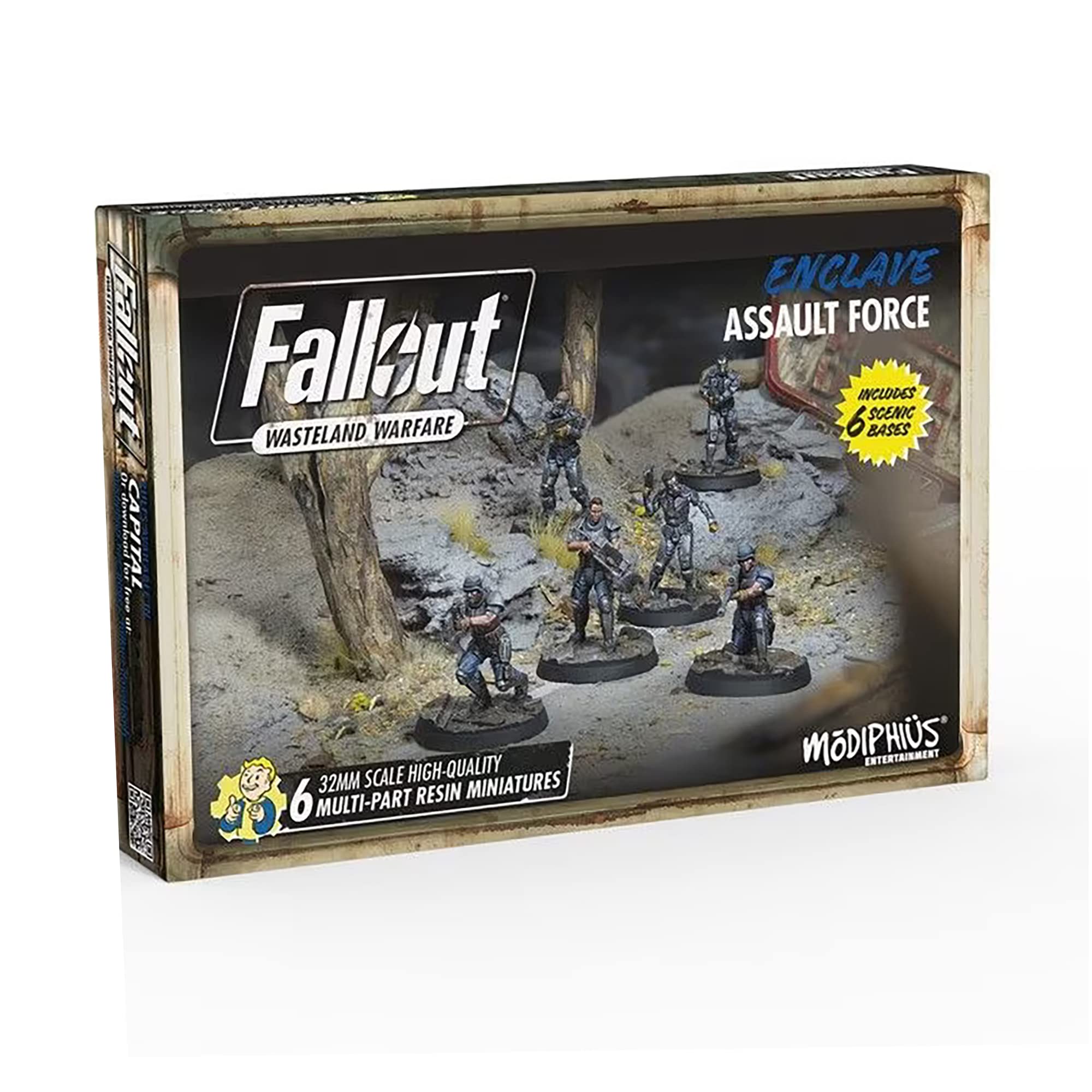 Modiphius Entertainment Ltd Fallout Wasteland Warfare: Enclave-Assault Force - 6 Miniatures, 32mm Unpainted Quality Resin Figures, Capital Wave RPG