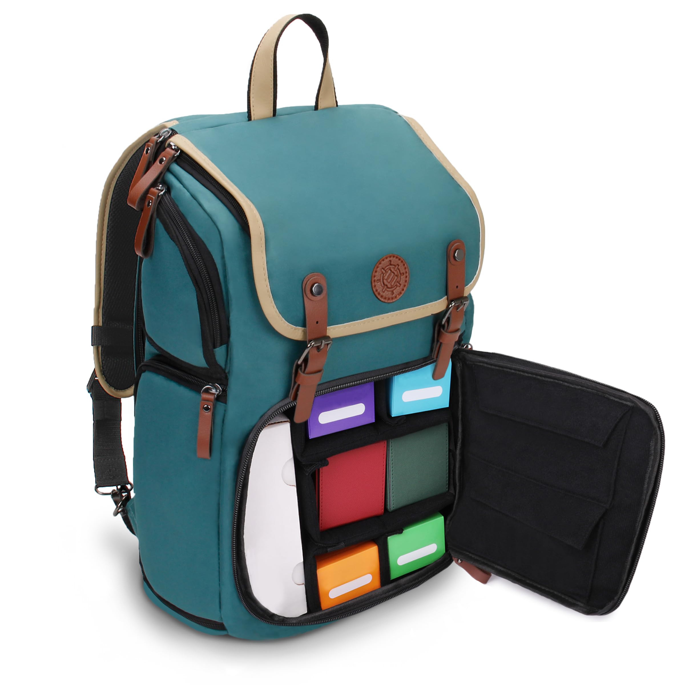 ENHANCE Designer Edition TCG Backpack - MTG Deck Bag Card Binder Space, TCG Deck Box Storage, MTG Playmat Holder - Card Storage Compatible with Magic the Gathering, Pokemon, Lorcana (Canvas Green)
