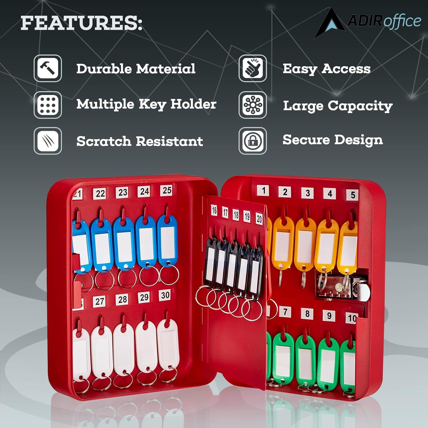 30-Key Steel Secure Key Cabinet with Combination Lock, Red (2 pack)