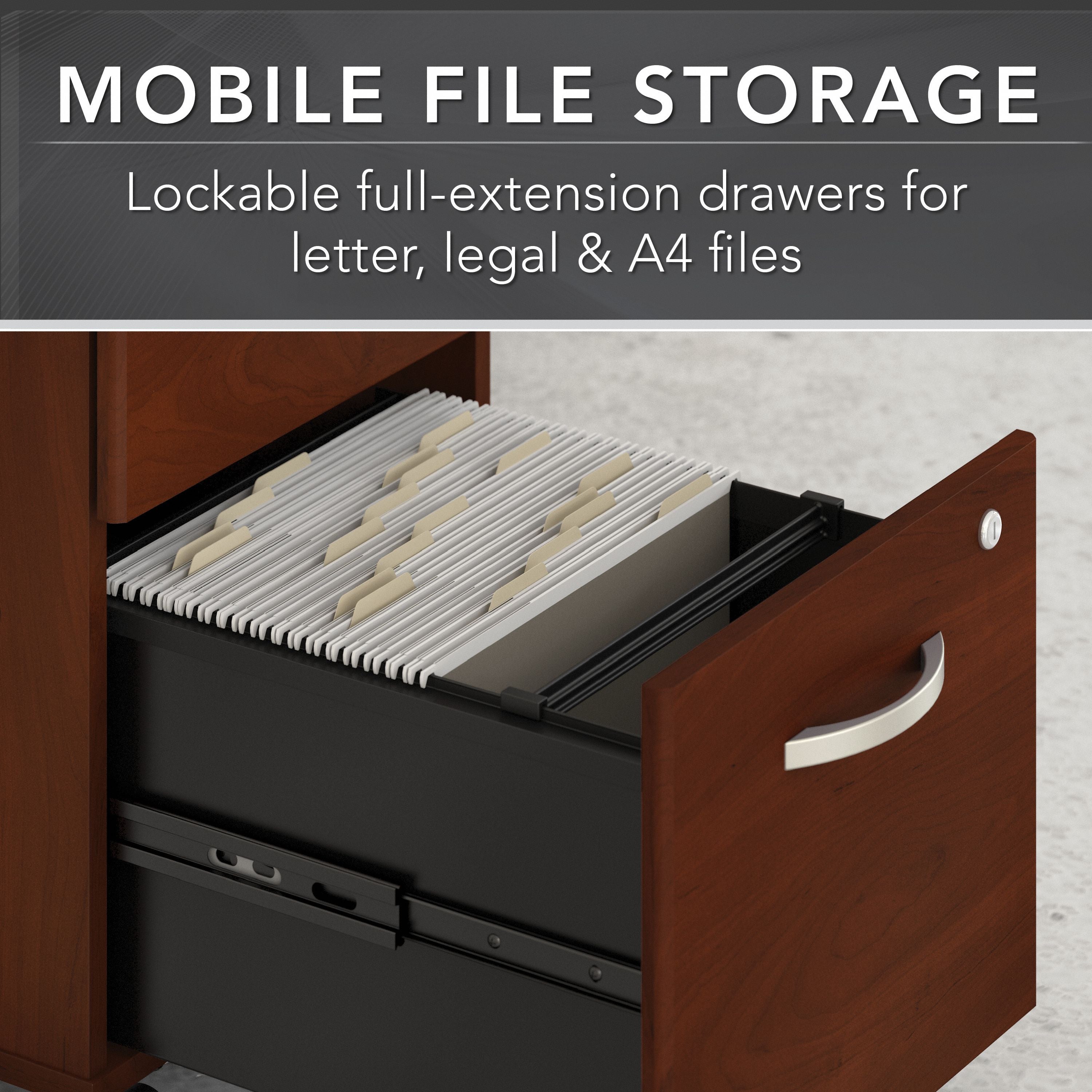 Bush Business Furniture Studio C 3 Drawer Mobile File Cabinet in Hansen Cherry - 15.71" Width x 20.2" Depth x 27.79" Height